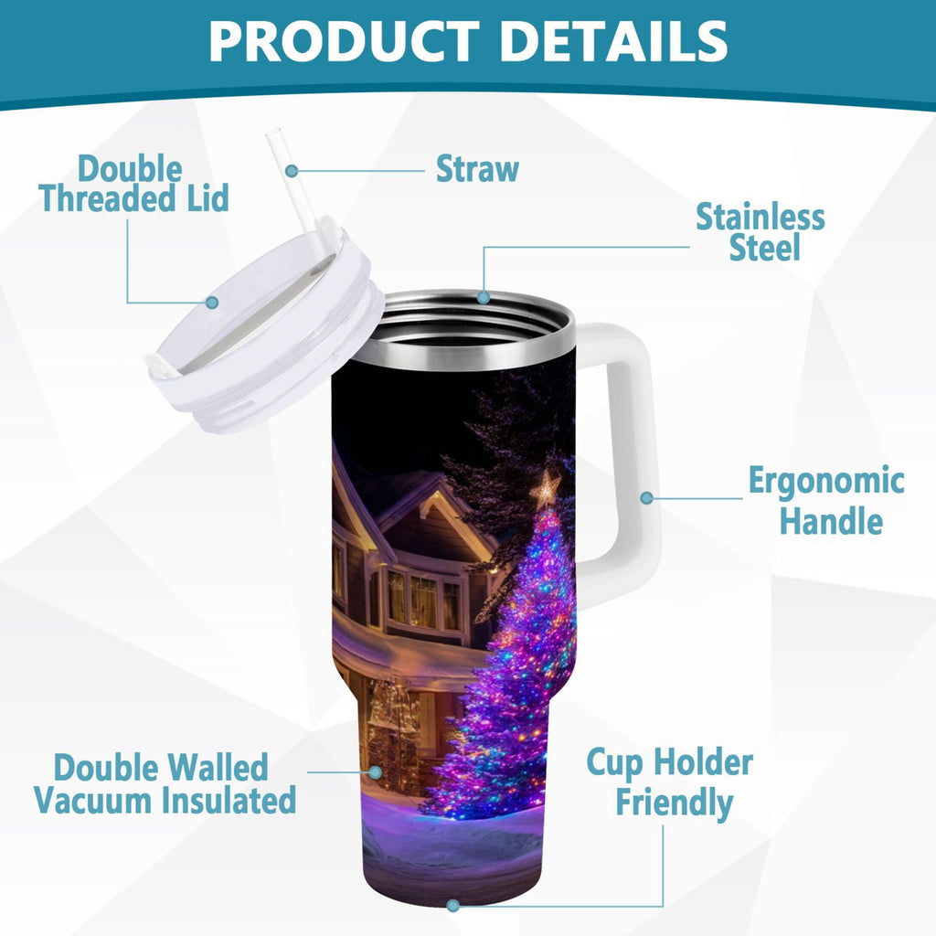40 oz Insulated Stainless Steel Tumbler Double Wall Stainless Steel Tumbler with 2-Way Drinking Christmas Trees with Lights | A27R