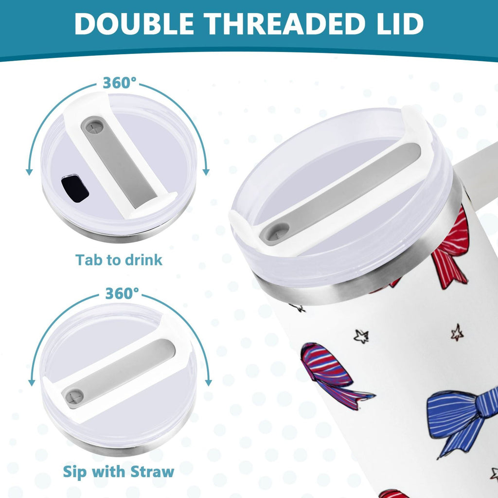30 oz Insulated Stainless Steel Tumbler Double Wall Stainless Steel Tumbler with 2-Way Drinking Red and Blue Stripe Bows | CK7X