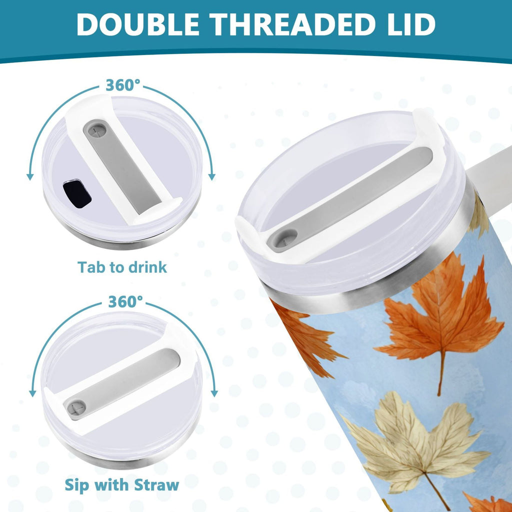 30 oz Insulated Stainless Steel Tumbler Double Wall Stainless Steel Tumbler with 2-Way Drinking Autumn Maple Leaves | 638N