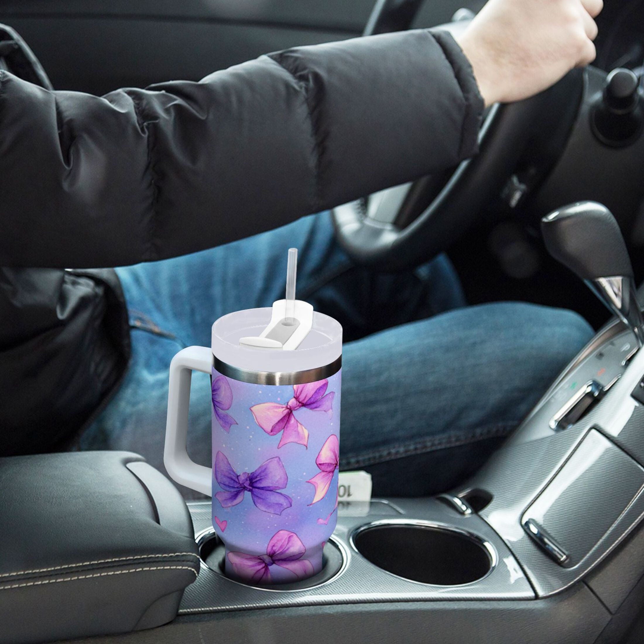 30 oz Insulated Stainless Steel Tumbler Double Wall Stainless Steel Tumbler with 2-Way Drinking Watercolor Bows Pattern | 7N5V