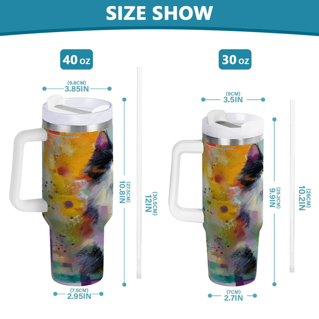 30 oz Insulated Stainless Steel Tumbler Double Wall Stainless Steel Tumbler with 2-Way Drinking Charming Hairy Cat | VKQV