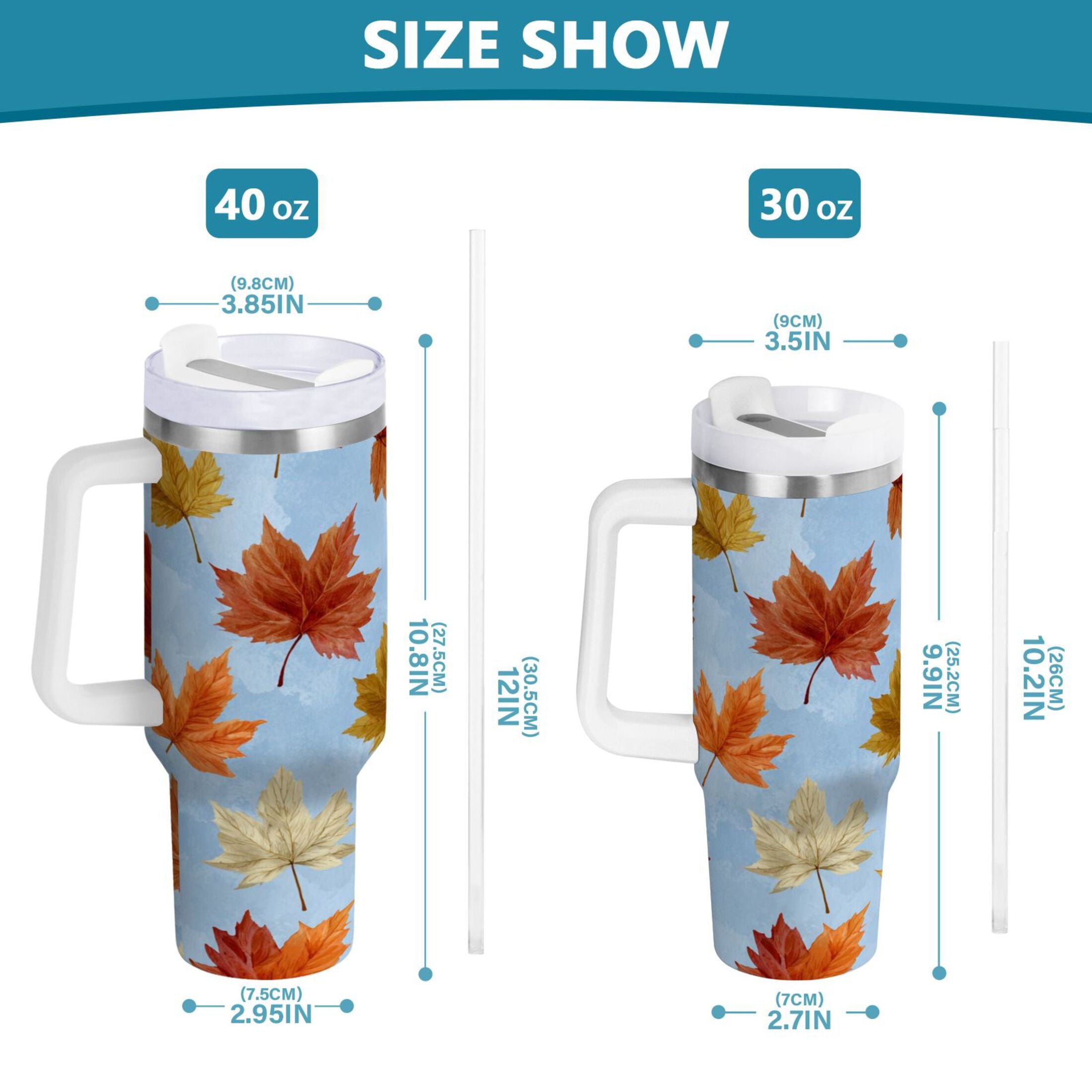 30 oz Insulated Stainless Steel Tumbler Double Wall Stainless Steel Tumbler with 2-Way Drinking Autumn Maple Leaves | 638N