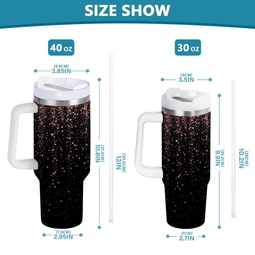 40 oz Insulated Stainless Steel Tumbler Double Wall Stainless Steel Tumbler with 2-Way Drinking Rose Gold Glitter | 6H6E