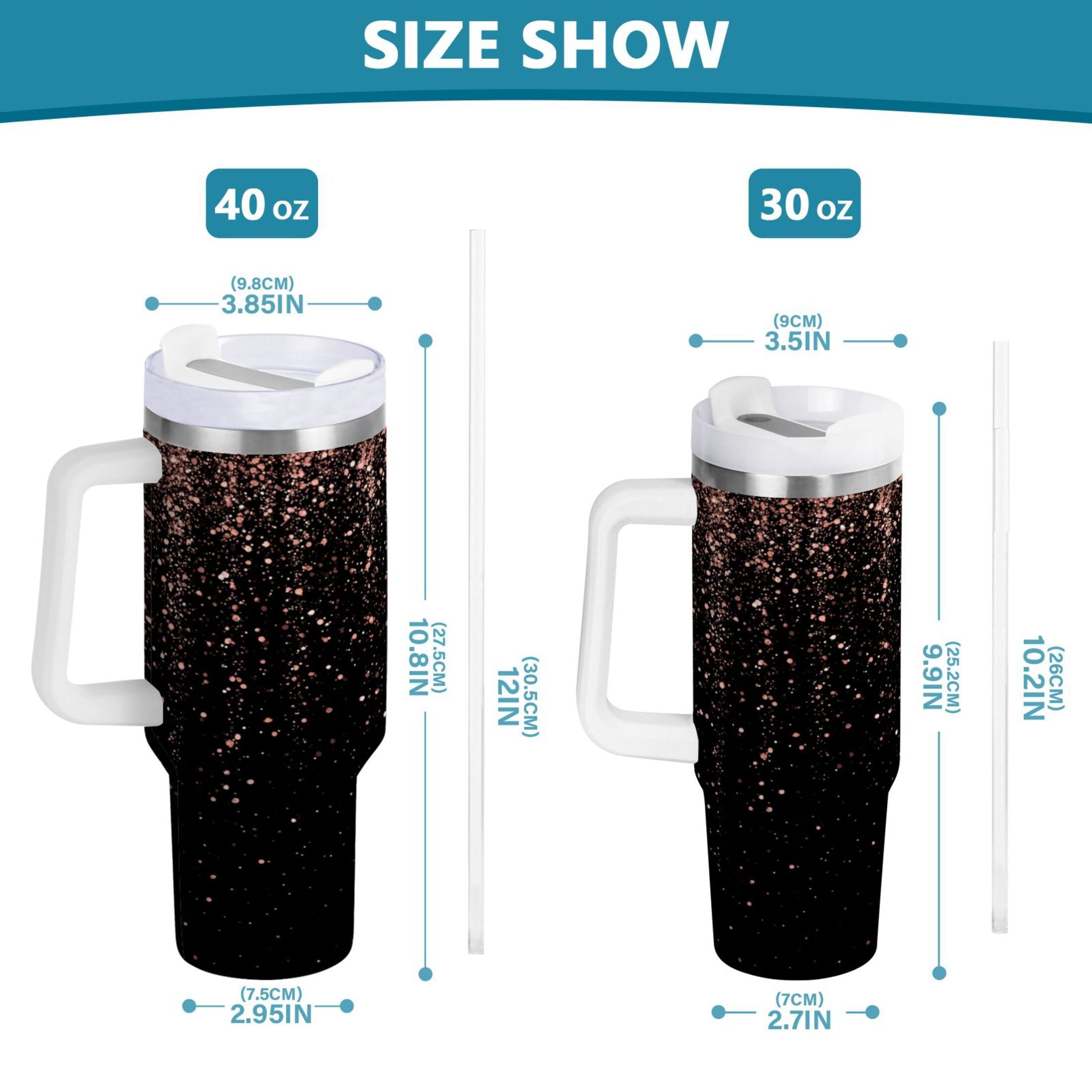 40 oz Insulated Stainless Steel Tumbler Double Wall Stainless Steel Tumbler with 2-Way Drinking Rose Gold Glitter | 6H6E