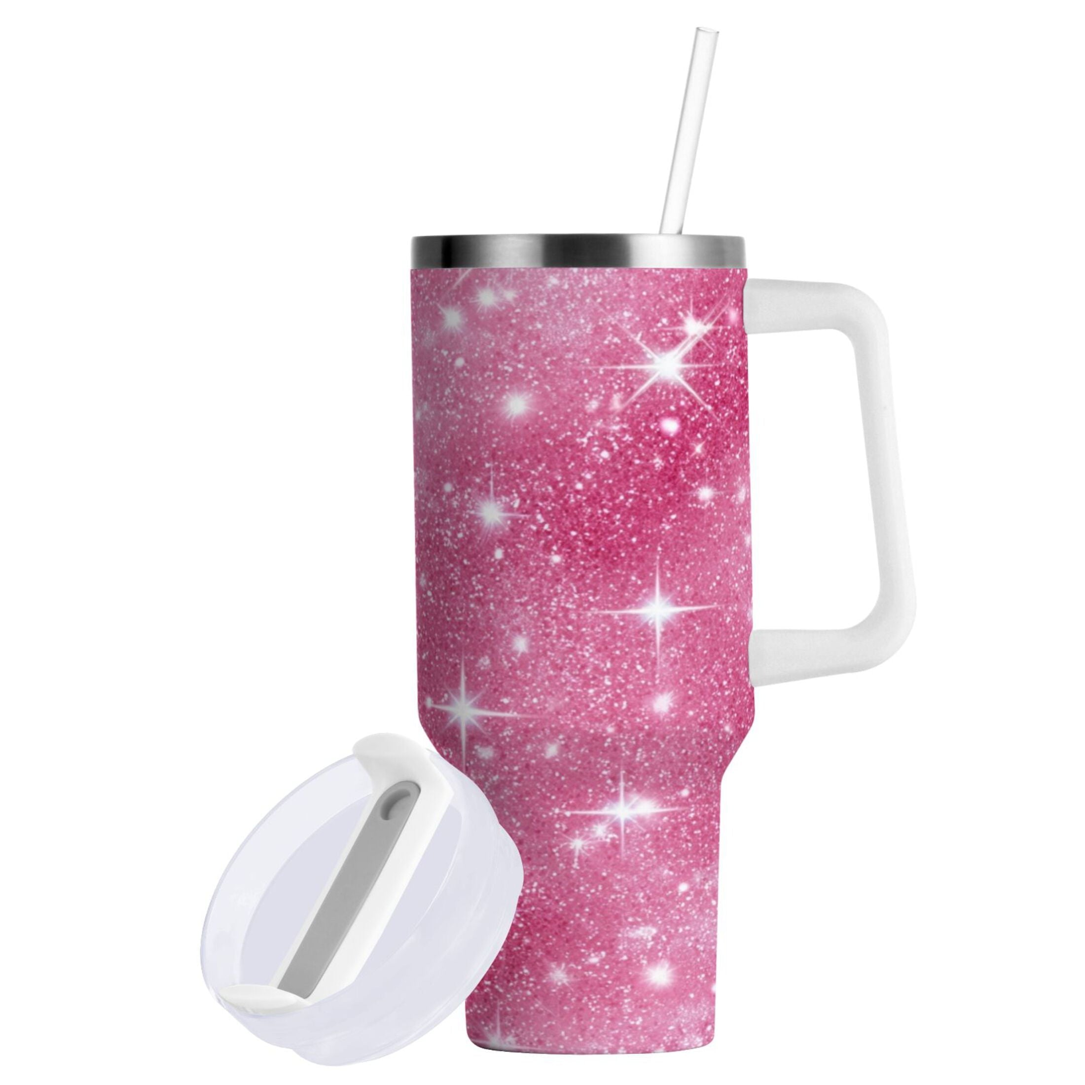 40 oz Insulated Stainless Steel Tumbler Double Wall Stainless Steel Tumbler with 2-Way Drinking Pink Glitter Background | 4ZA8