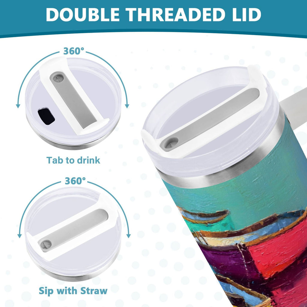 30 oz Insulated Stainless Steel Tumbler Double Wall Stainless Steel Tumbler with 2-Way Drinking Colorful Row Boats | LKCM