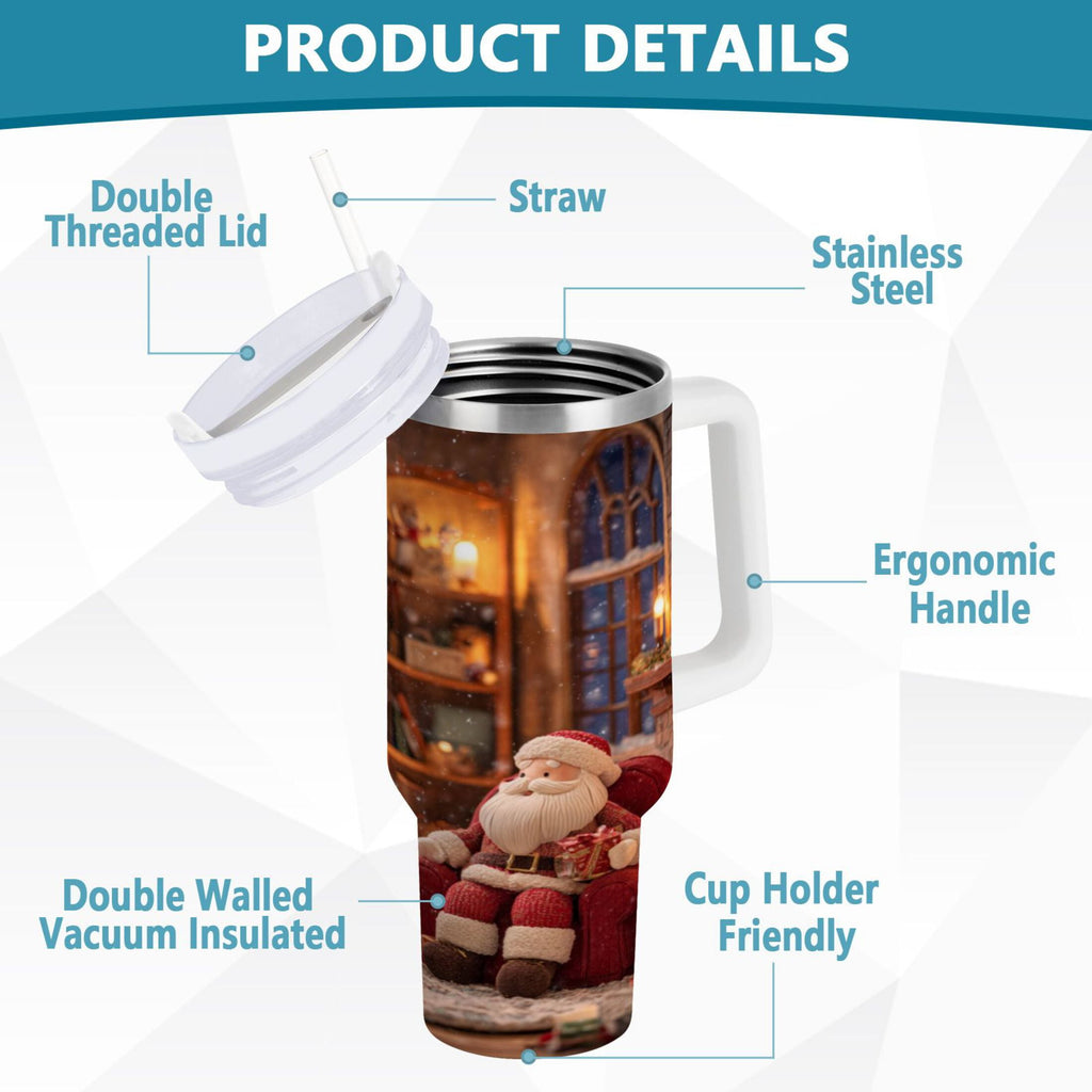 40 oz Insulated Stainless Steel Tumbler Double Wall Stainless Steel Tumbler with 2-Way Drinking Sitting Santa Claus | 7NGW