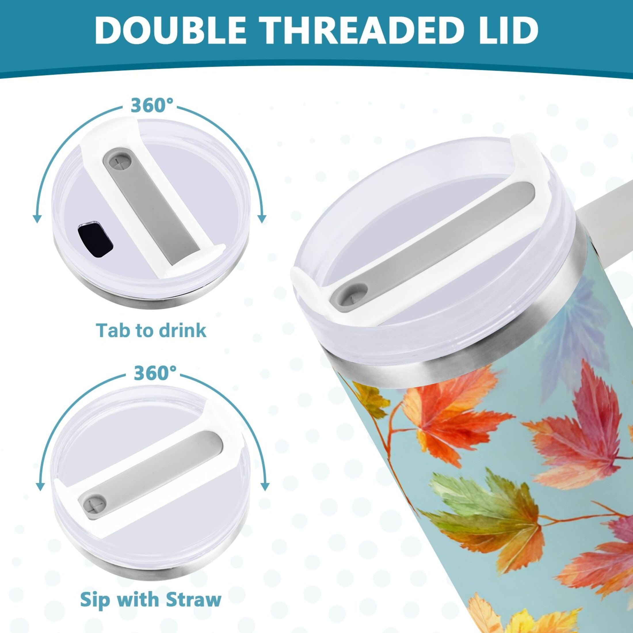 30 oz Insulated Stainless Steel Tumbler Double Wall Stainless Steel Tumbler with 2-Way Drinking Colorful Autumn Maple Leaves | E9N7