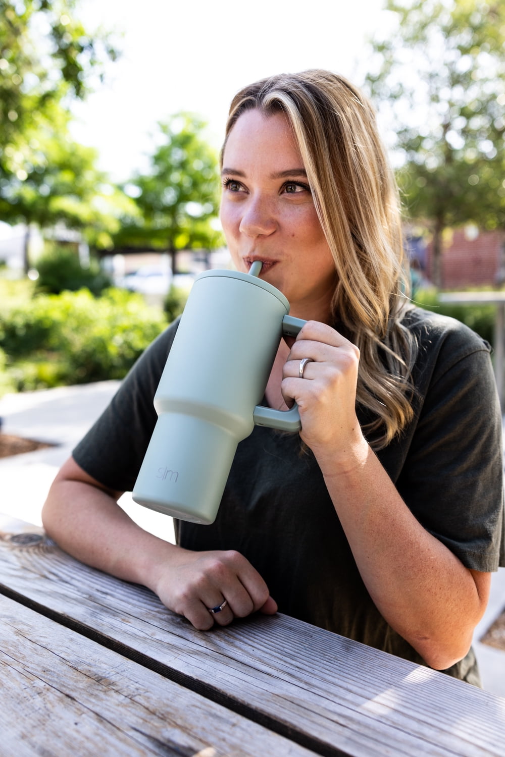 Simple Modern 30 fl oz Insulated Stainless Steel Trek Tumbler with Straw Lid | Seaglass Sage and Cream Checkmate | P40Y