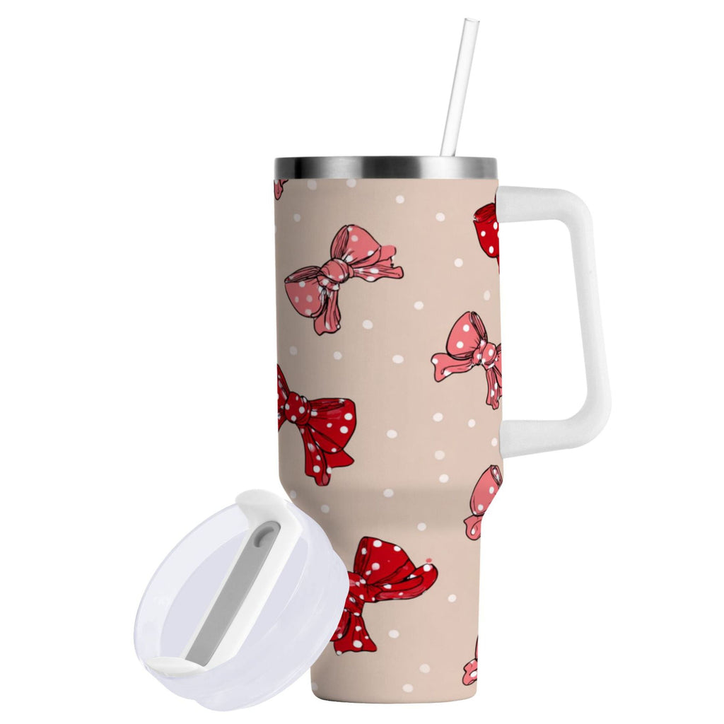 30 oz Insulated Stainless Steel Tumbler Double Wall Stainless Steel Tumbler with 2-Way Drinking Cute Red Bows Pattern | FSE2