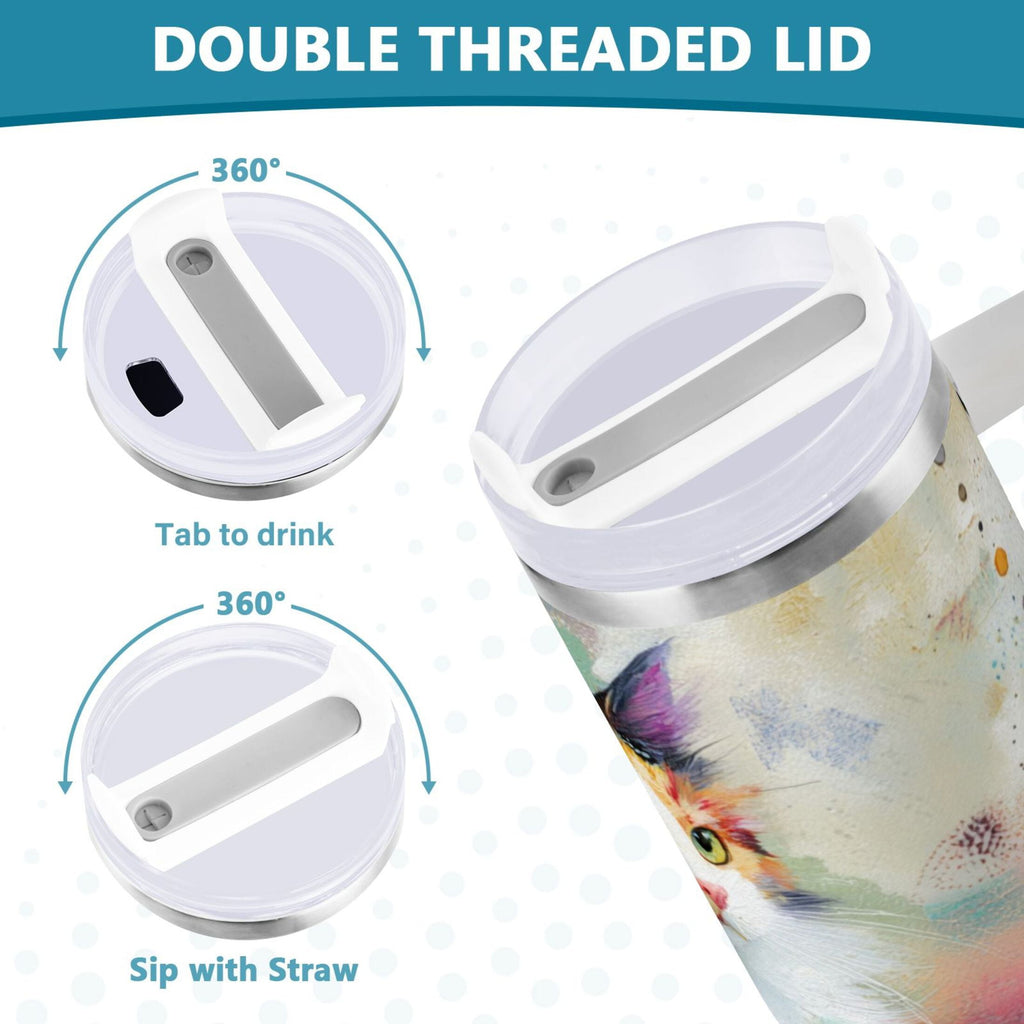 30 oz Insulated Stainless Steel Tumbler Double Wall Stainless Steel Tumbler with 2-Way Drinking Charming Hairy Cat | VKQV