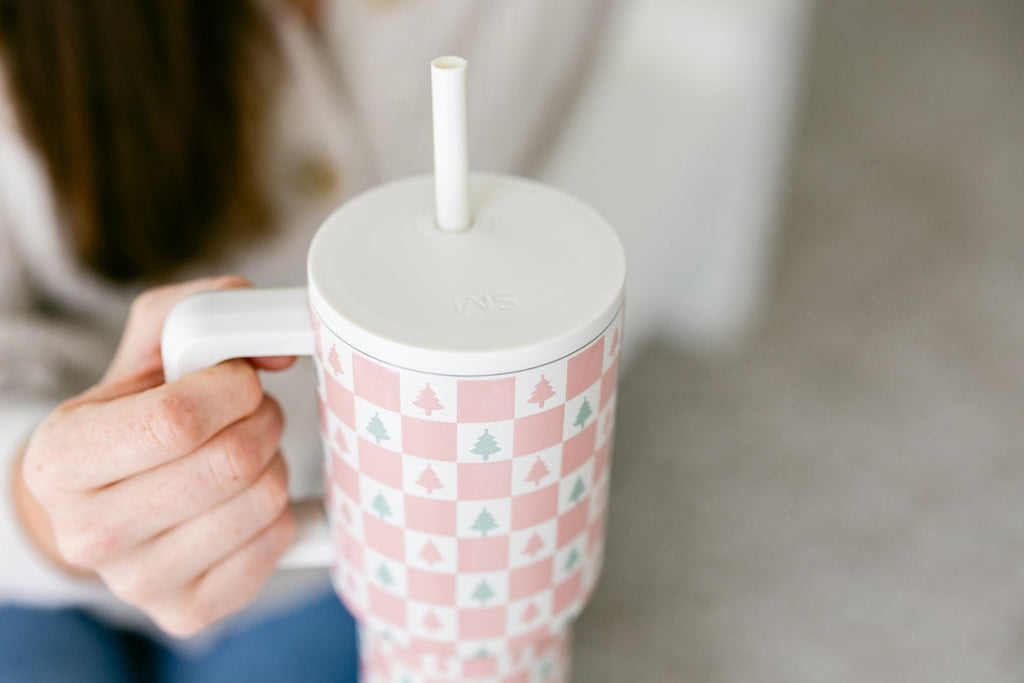 Simple Modern 30 fl oz Insulated Stainless Steel Trek Tumbler with Straw Lid | Seaglass Sage and Cream Checkmate | P40Y