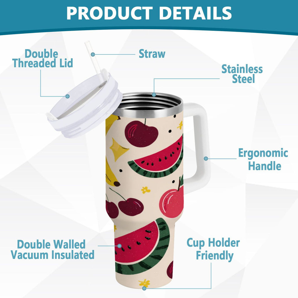 30 oz Insulated Stainless Steel Tumbler Double Wall Stainless Steel Tumbler with 2-Way Drinking Watermelon and Cherries | AMS2