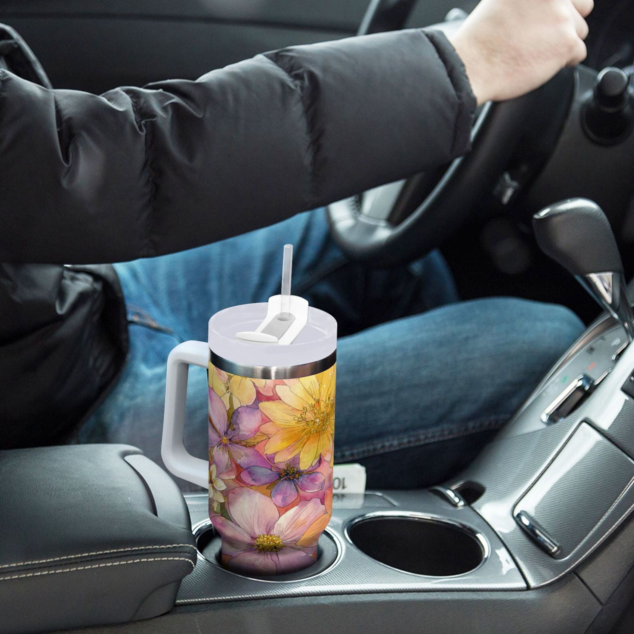 30 oz Insulated Stainless Steel Tumbler Double Wall Stainless Steel Tumbler with 2-Way Drinking Summer Blossoms | B5A0