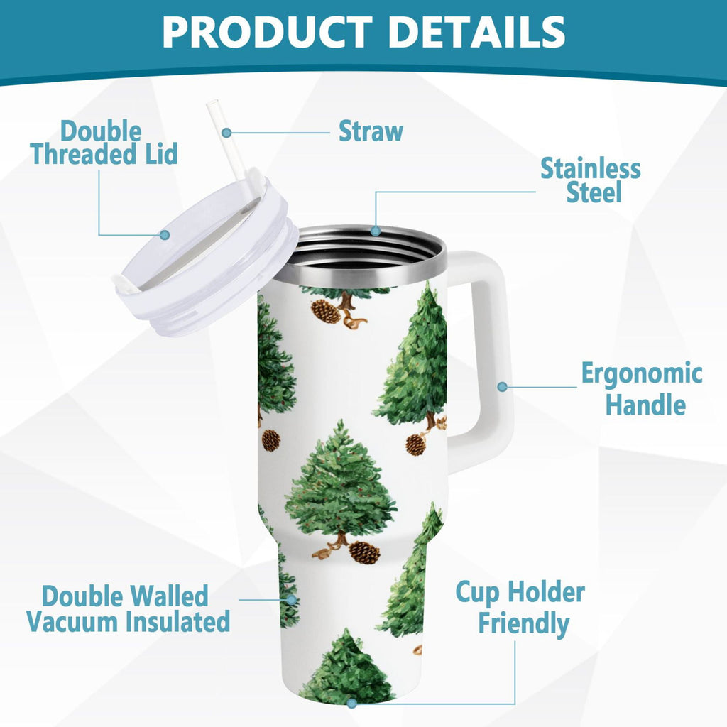 30 oz Insulated Stainless Steel Tumbler Double Wall Stainless Steel Tumbler with 2-Way Drinking Watercolor Green Christmas Tree | DGSA