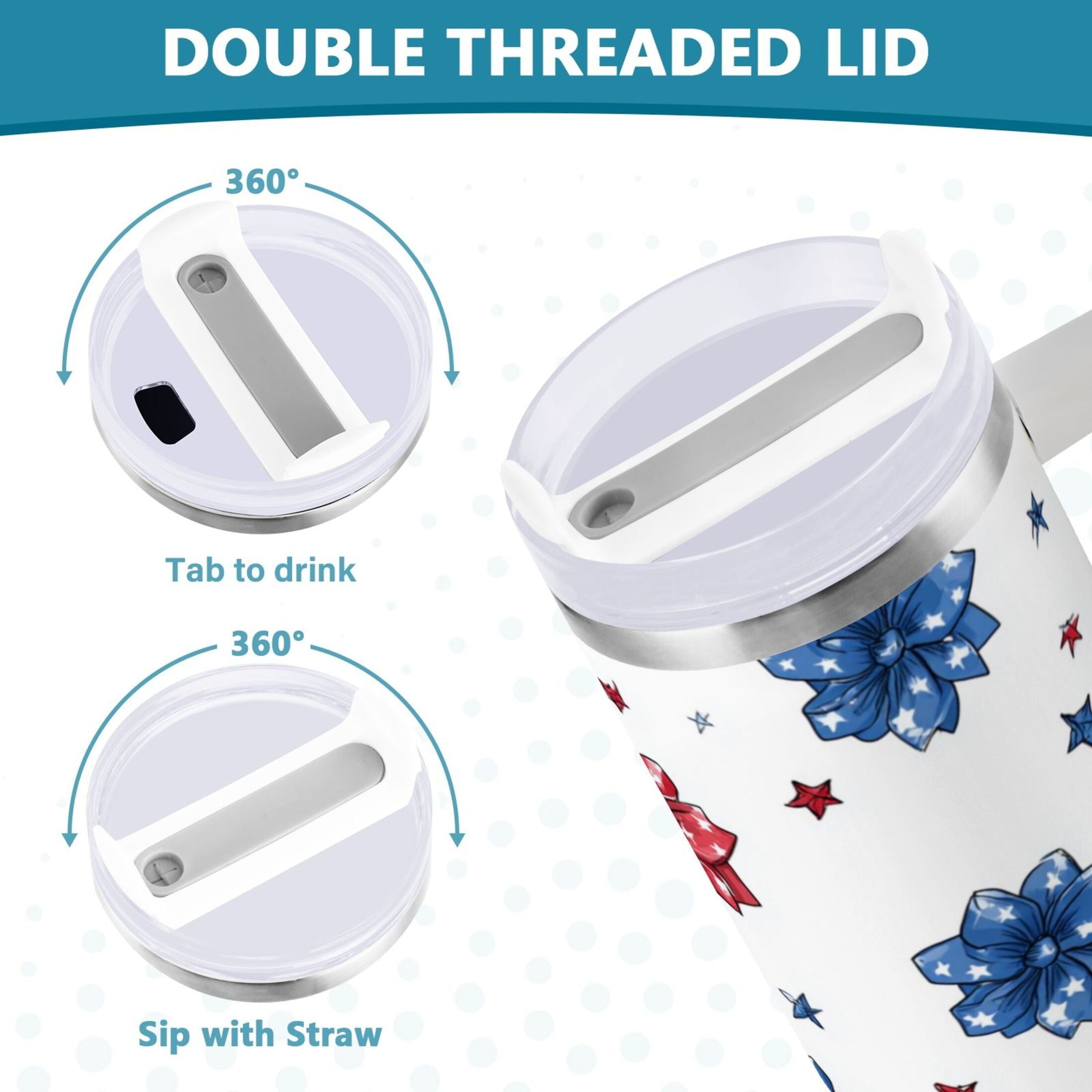 40 oz Insulated Stainless Steel Tumbler Double Wall Stainless Steel Tumbler with 2-Way Drinking Stars and Stripes Puttern Flower | C74N