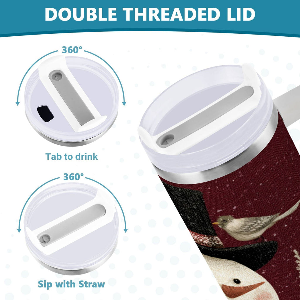 30 oz Insulated Stainless Steel Tumbler Double Wall Stainless Steel Tumbler with 2-Way Drinking Snowman and Birds | Z96A