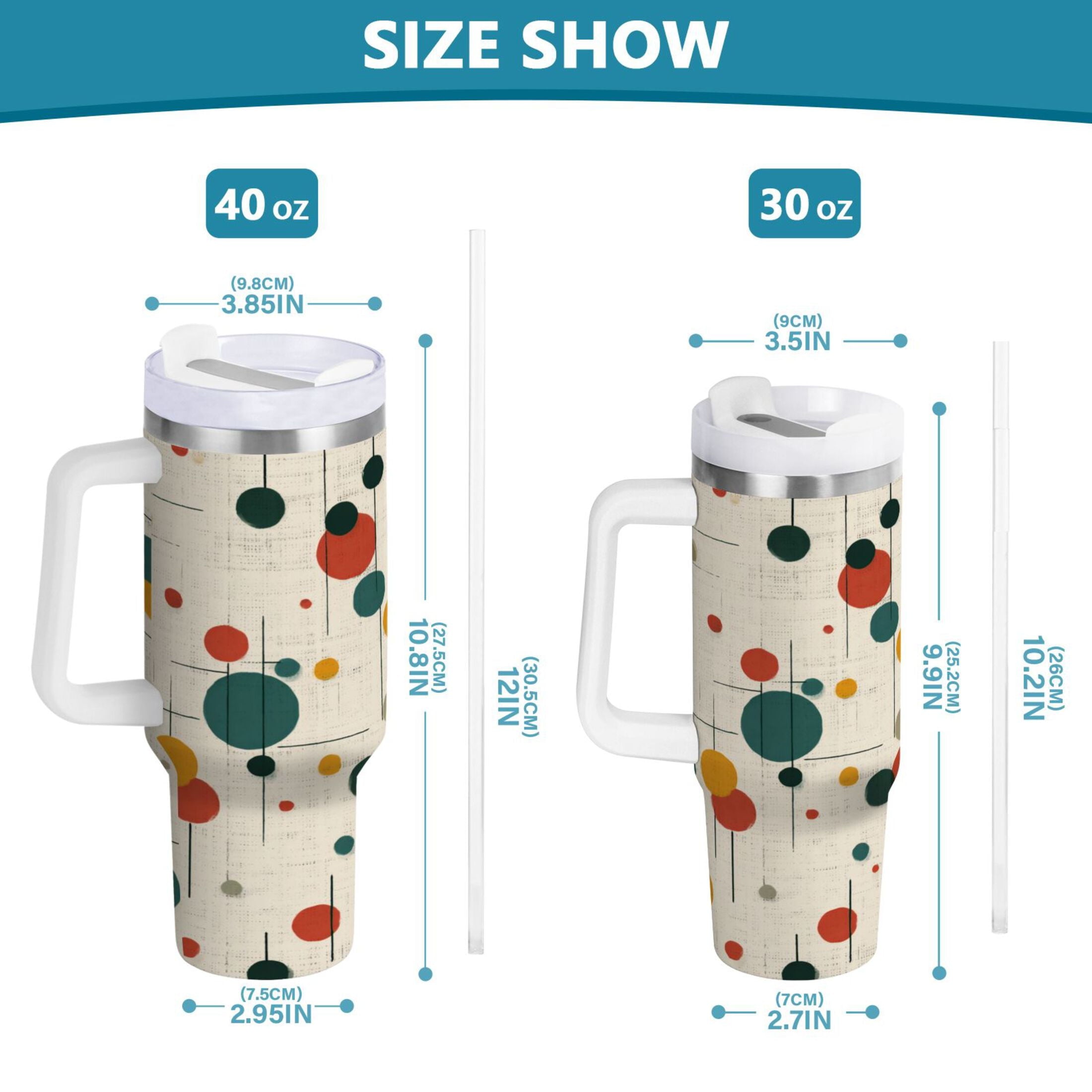 30 oz Insulated Stainless Steel Tumbler Double Wall Stainless Steel Tumbler with 2-Way Drinking Colorful Dots and Lines | M0GR