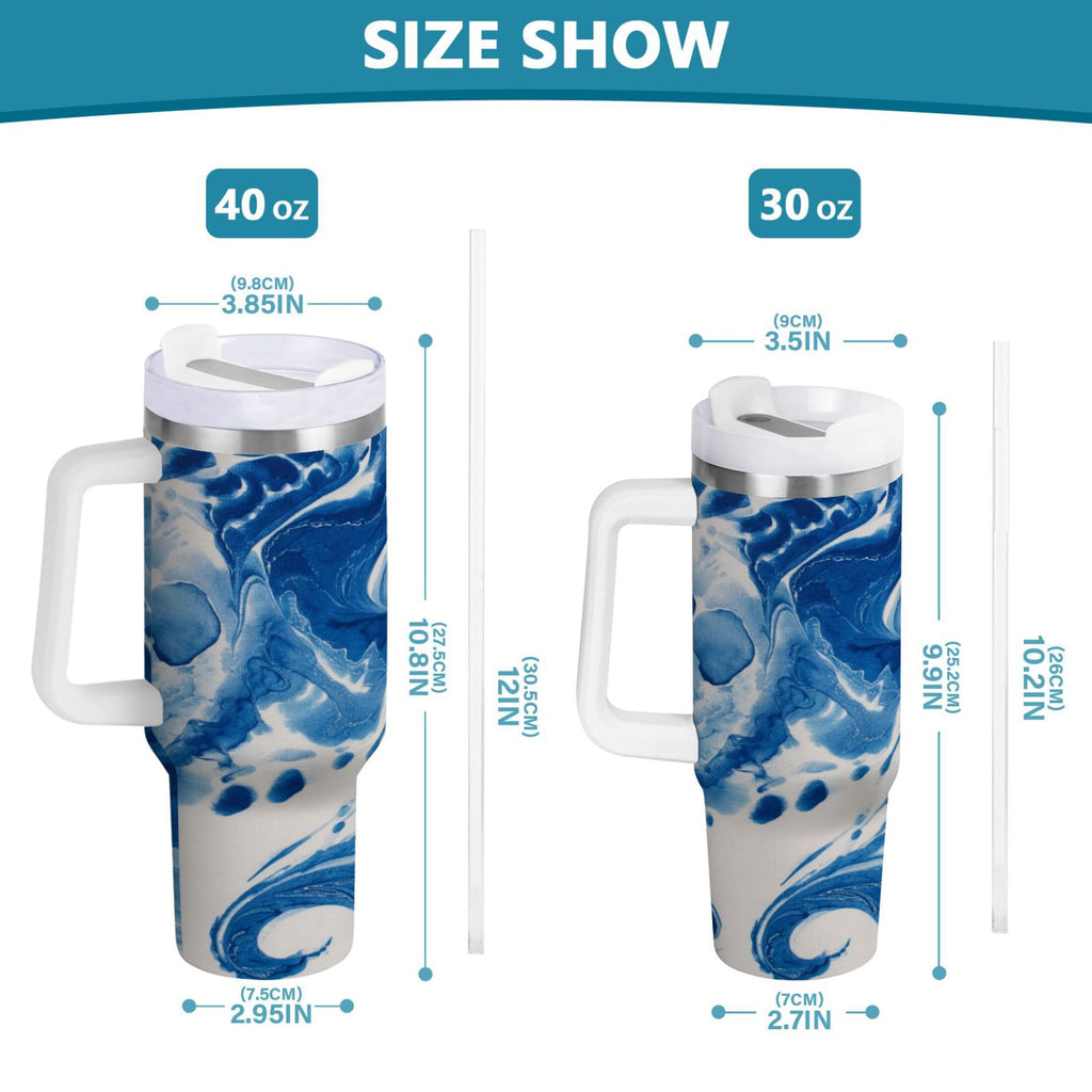 40 oz Insulated Stainless Steel Tumbler Double Wall Stainless Steel Tumbler with 2-Way Drinking Indigo Blue Tie-dye Pattern | 5HOA