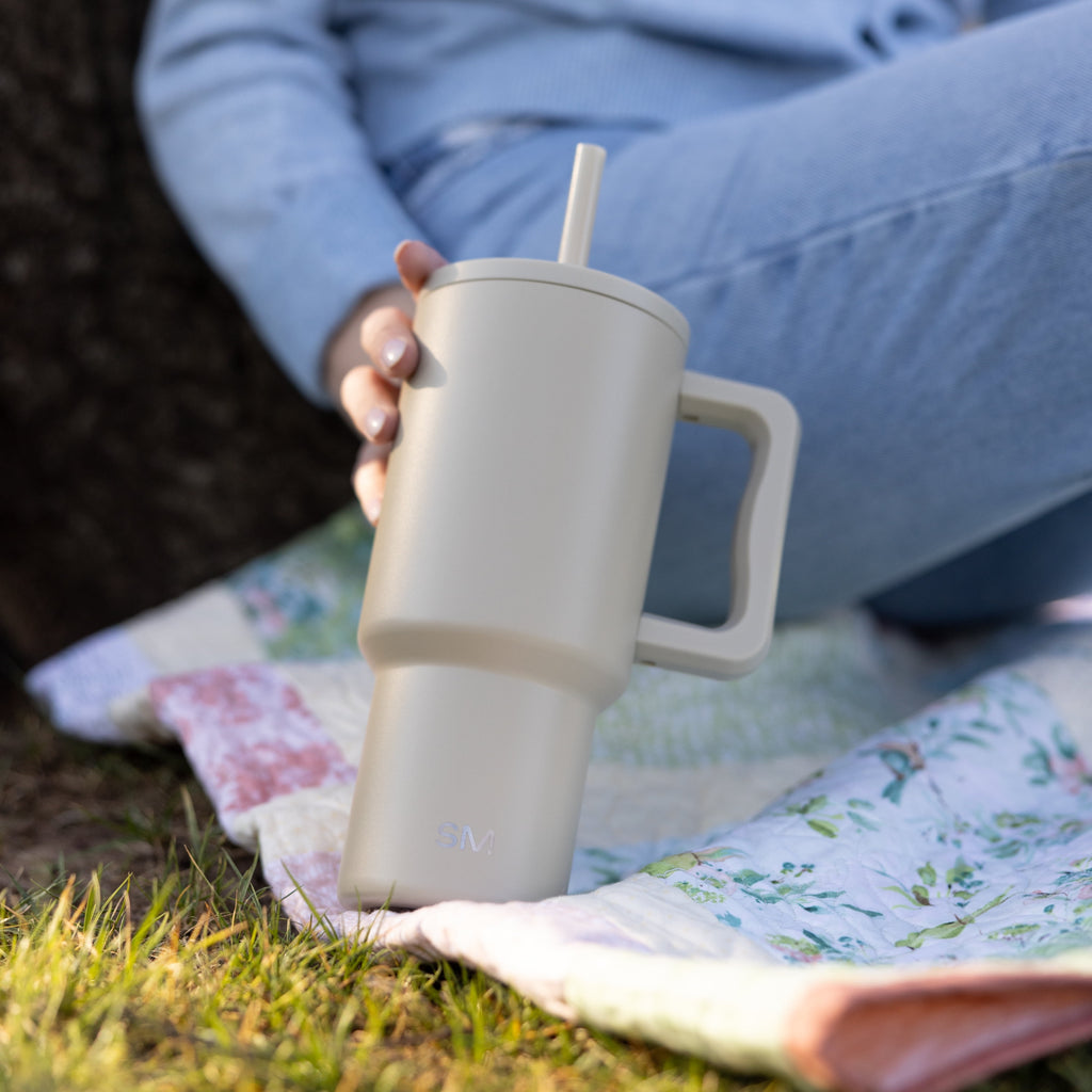 Simple Modern 30 fl oz Insulated Stainless Steel Trek Tumbler with Straw Lid | Seaglass Sage and Cream Checkmate | P40Y