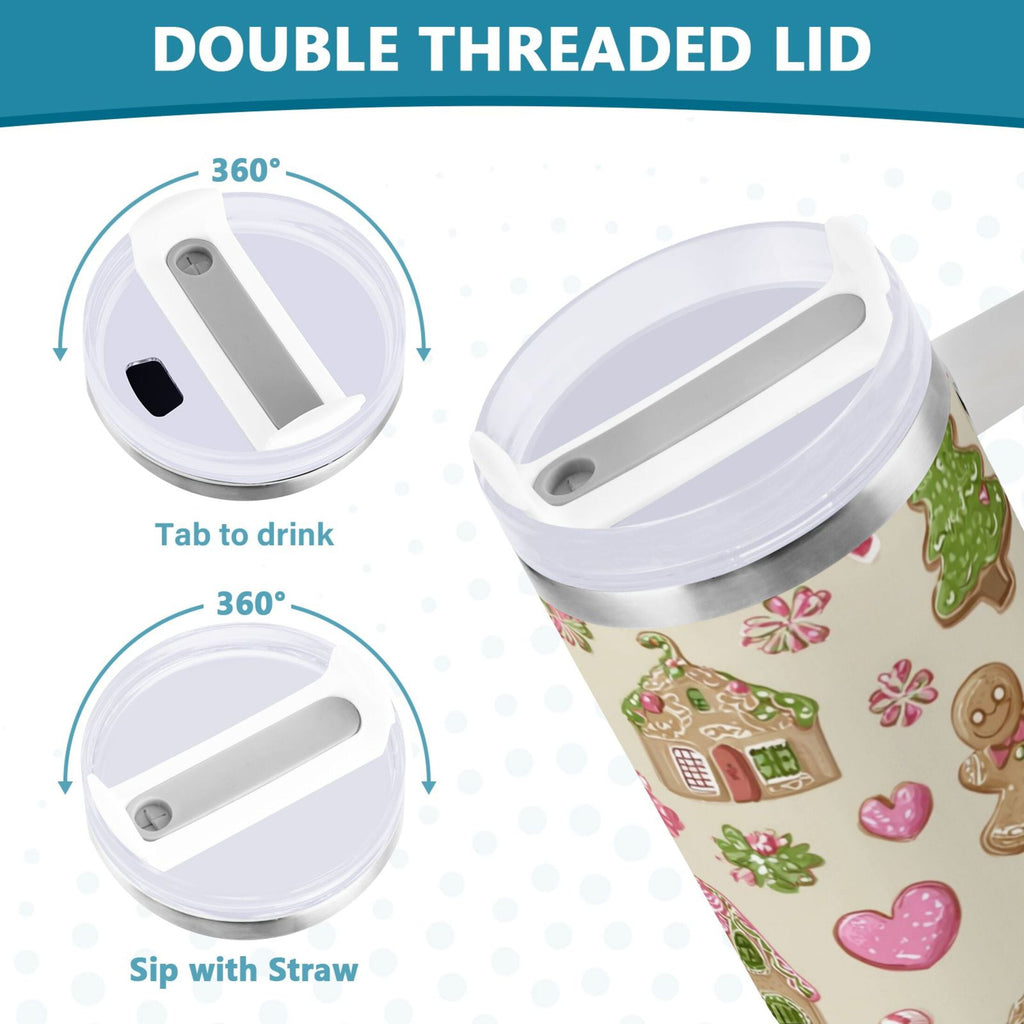 40 oz Insulated Stainless Steel Tumbler Double Wall Stainless Steel Tumbler with 2-Way Drinking Pink Cute Christmas Pattern | 61C5