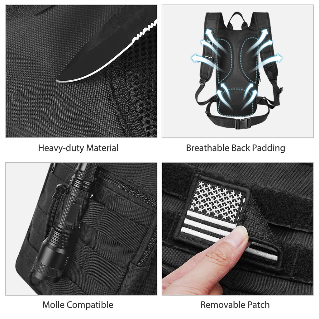 Brightify 17L Hydration Backpack with 3L TPU Water Bladder, Camel Backpack Hydration Pack for Hiking Hunting Climbing Cycling Biking Running, Molle Compatible Water Backpack for Men Women, Black | AQRX
