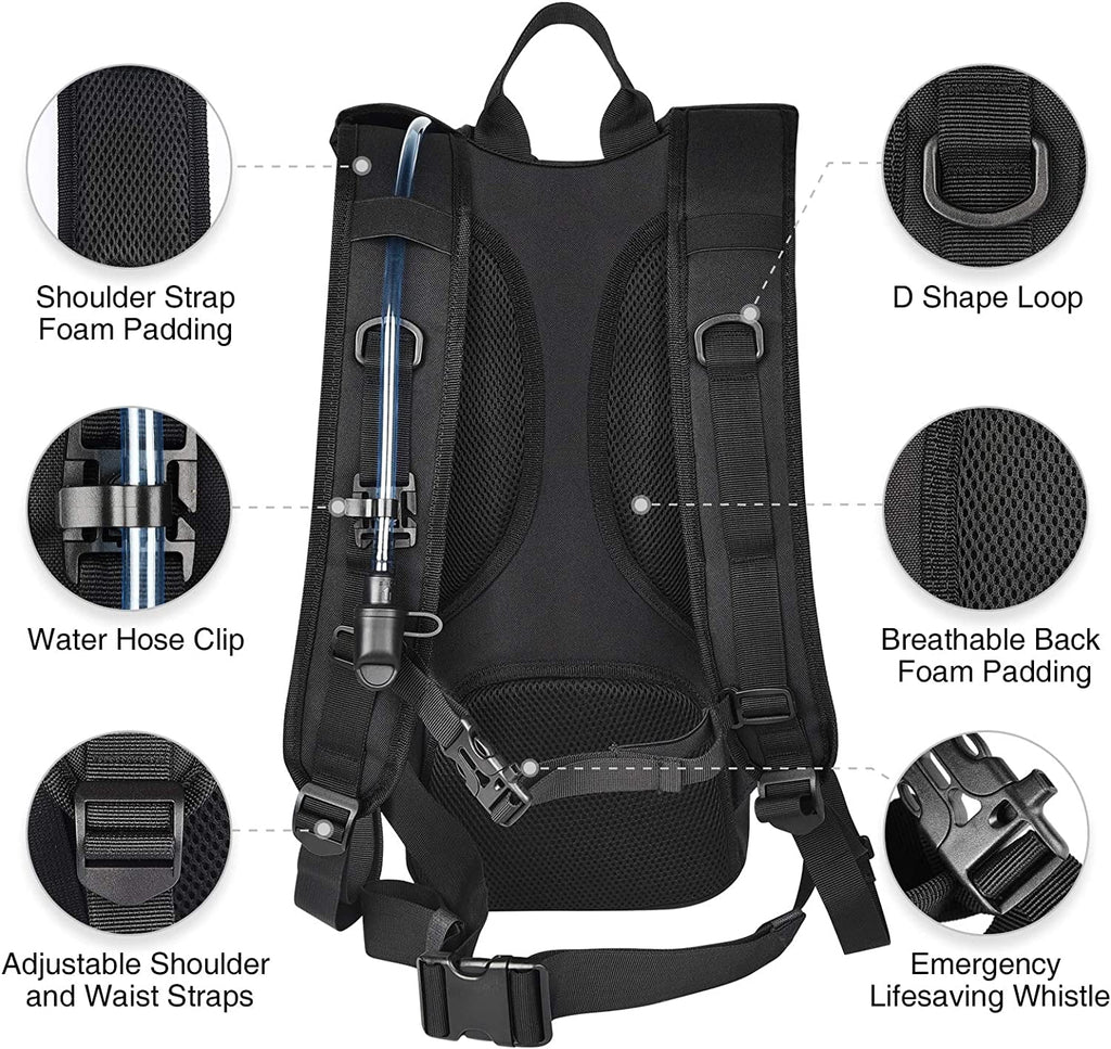 Brightify 17L Hydration Backpack with 3L TPU Water Bladder, Camel Backpack Hydration Pack for Hiking Hunting Climbing Cycling Biking Running, Molle Compatible Water Backpack for Men Women, Black | AQRX