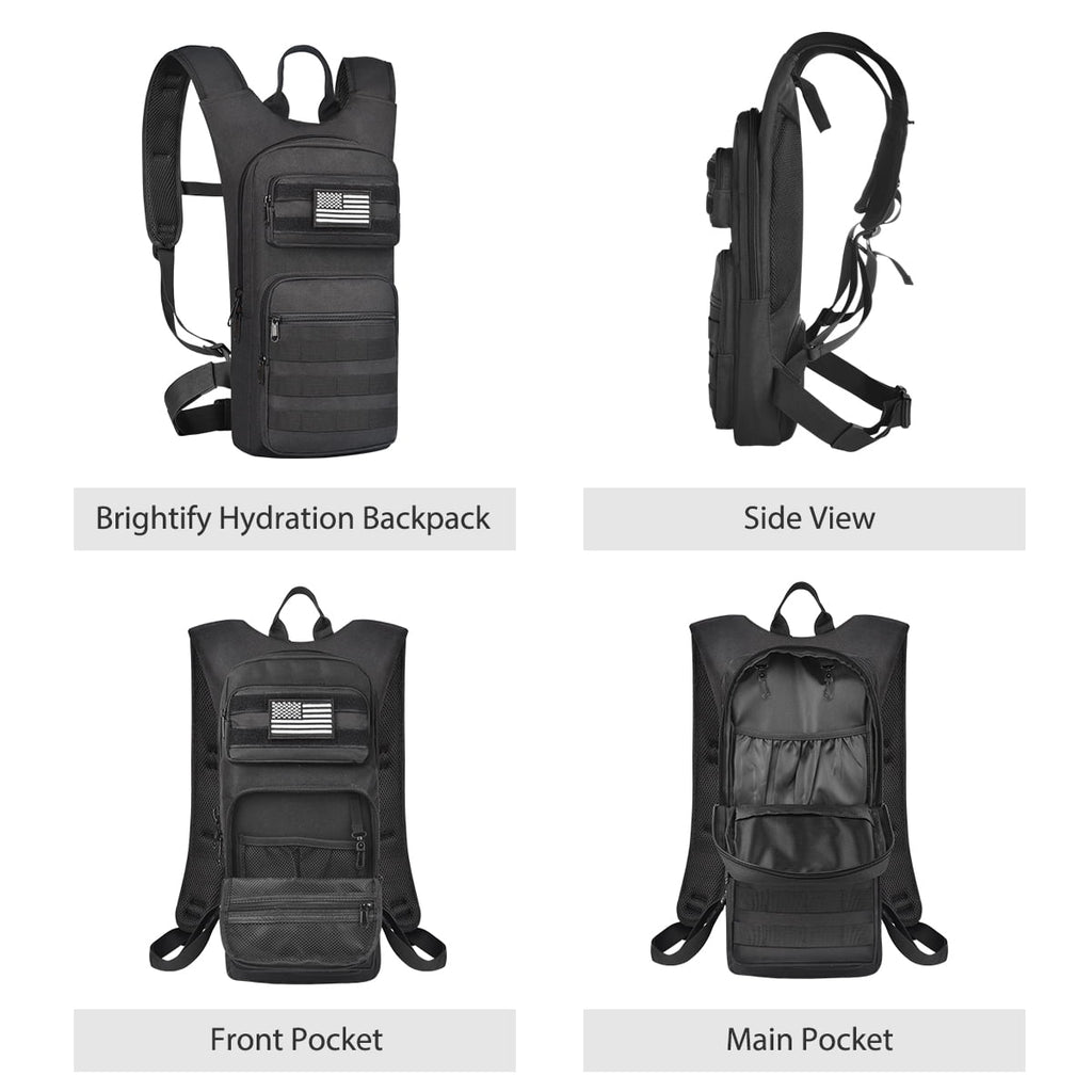 Brightify 17L Hydration Backpack with 3L TPU Water Bladder, Camel Backpack Hydration Pack for Hiking Hunting Climbing Cycling Biking Running, Molle Compatible Water Backpack for Men Women, Black | AQRX
