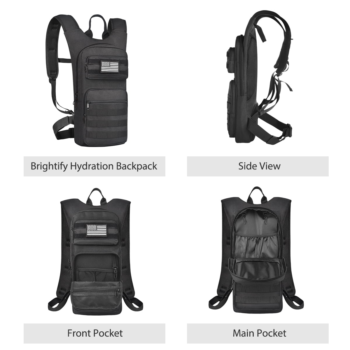 Brightify 17L Hydration Backpack with 3L TPU Water Bladder, Camel Backpack Hydration Pack for Hiking Hunting Climbing Cycling Biking Running, Molle Compatible Water Backpack for Men Women, Black | AQRX