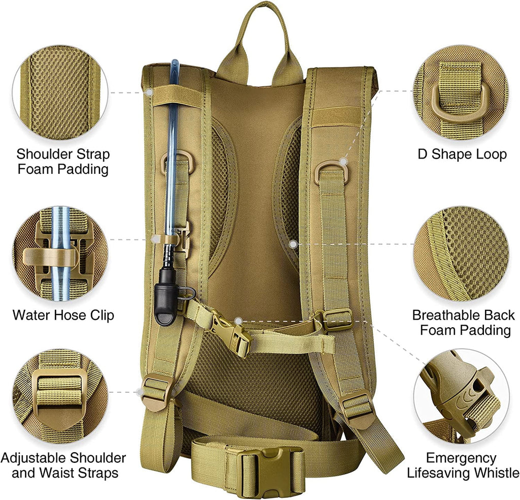 Brightify 17L Hydration Backpack with 3L TPU Water Bladder, Camel Backpack Hydration Pack for Hiking Hunting Climbing Cycling Biking Running, Molle Compatible Water Backpack for Men Women, Black | AQRX
