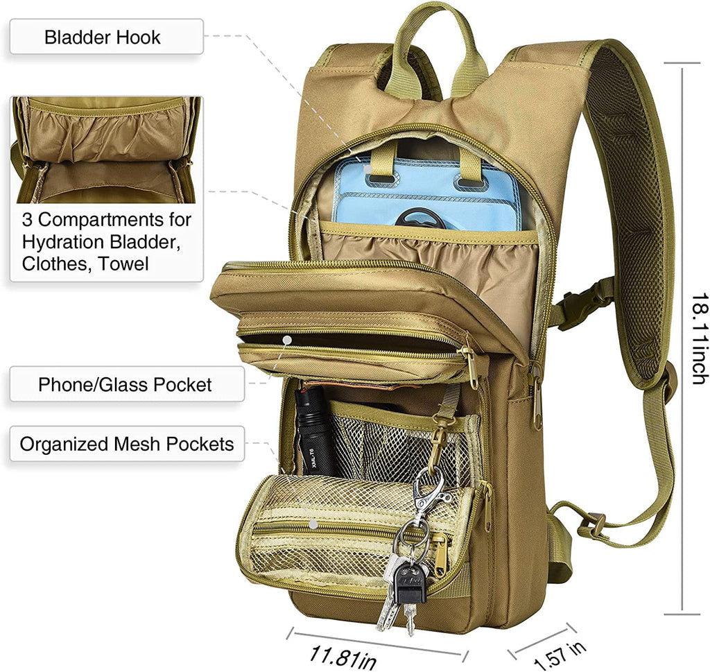 Brightify 17L Hydration Backpack with 3L TPU Water Bladder, Camel Backpack Hydration Pack for Hiking Hunting Climbing Cycling Biking Running, Molle Compatible Water Backpack for Men Women, Black | AQRX