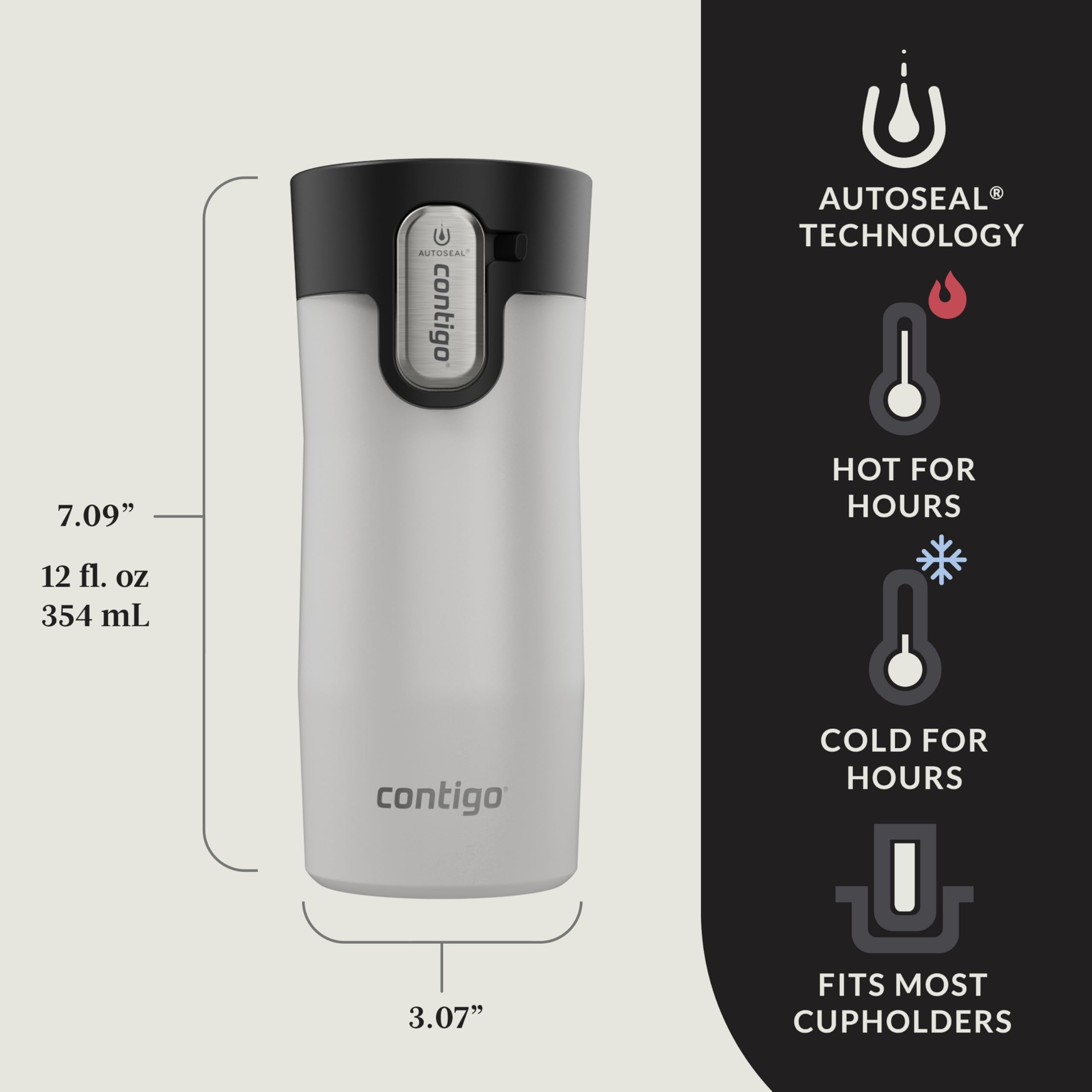 Contigo AUTOSEAL West Loop Vacuum-Insulated Stainless Steel Travel Mug with Easy-Clean Lid, 12oz | 7ZLQ