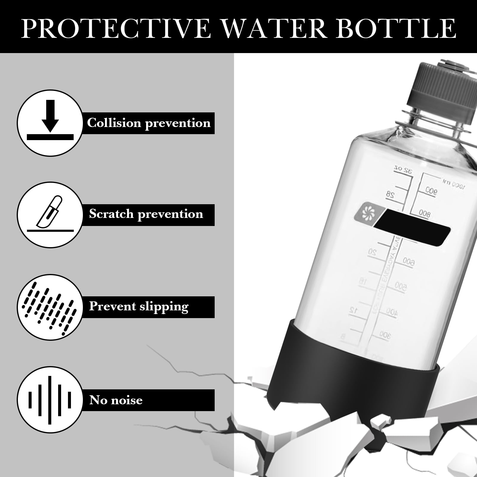 Linkidea 2 Pack Water Bottle Boot Compatible with Nalgene Sustain Wide Mouth 32oz/48oz, Narrow Mouth 32oz, Silicone Anti-Slip Bottle Bottom Bumper Protector (Black) | IOVA