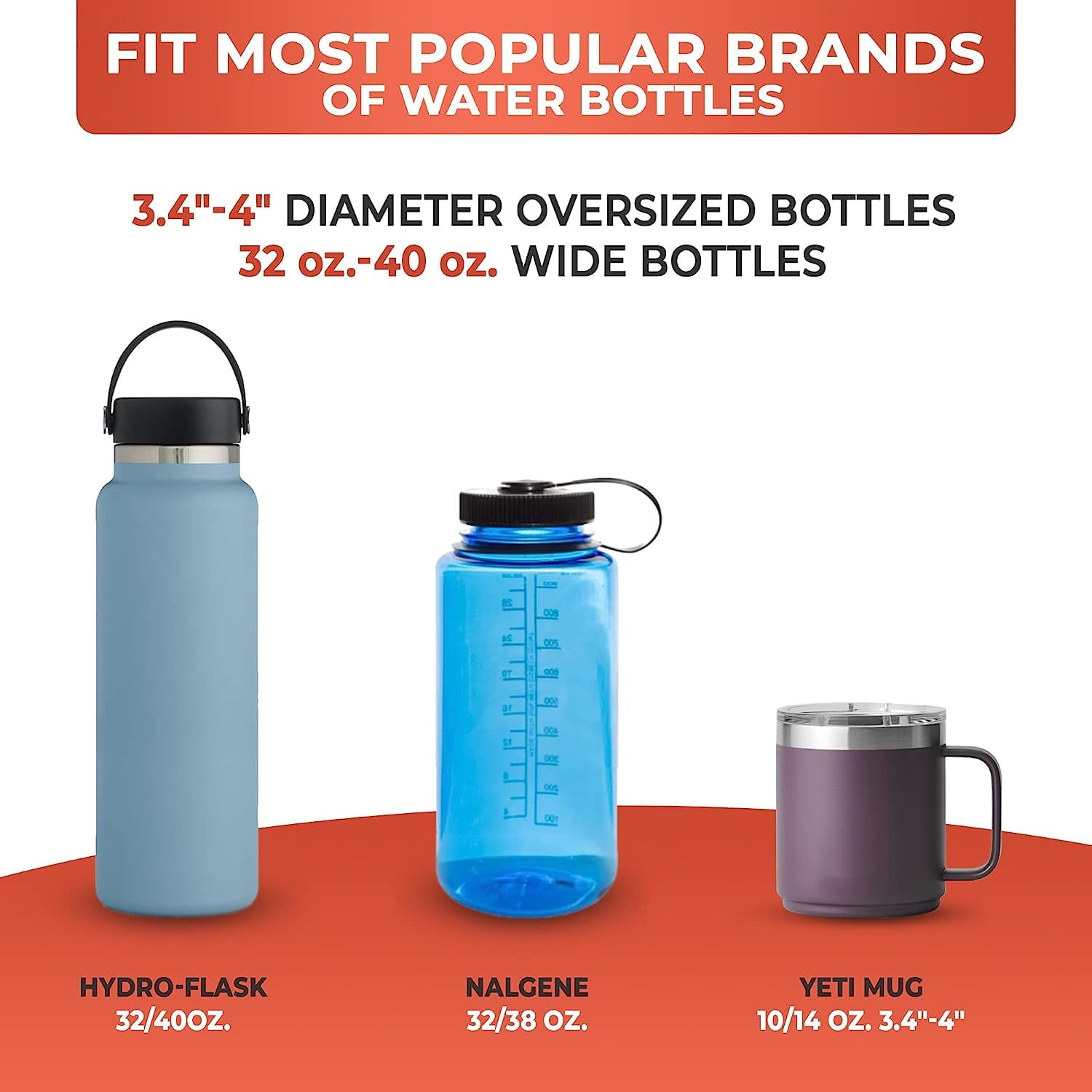 Cup Holder Expander - Fits Hydro Flasks 32/40 oz, Nalgene,  &amp; Large Bottles up to 3.8  Wide - for  up to 3.2  Wide - Black | BPZQ