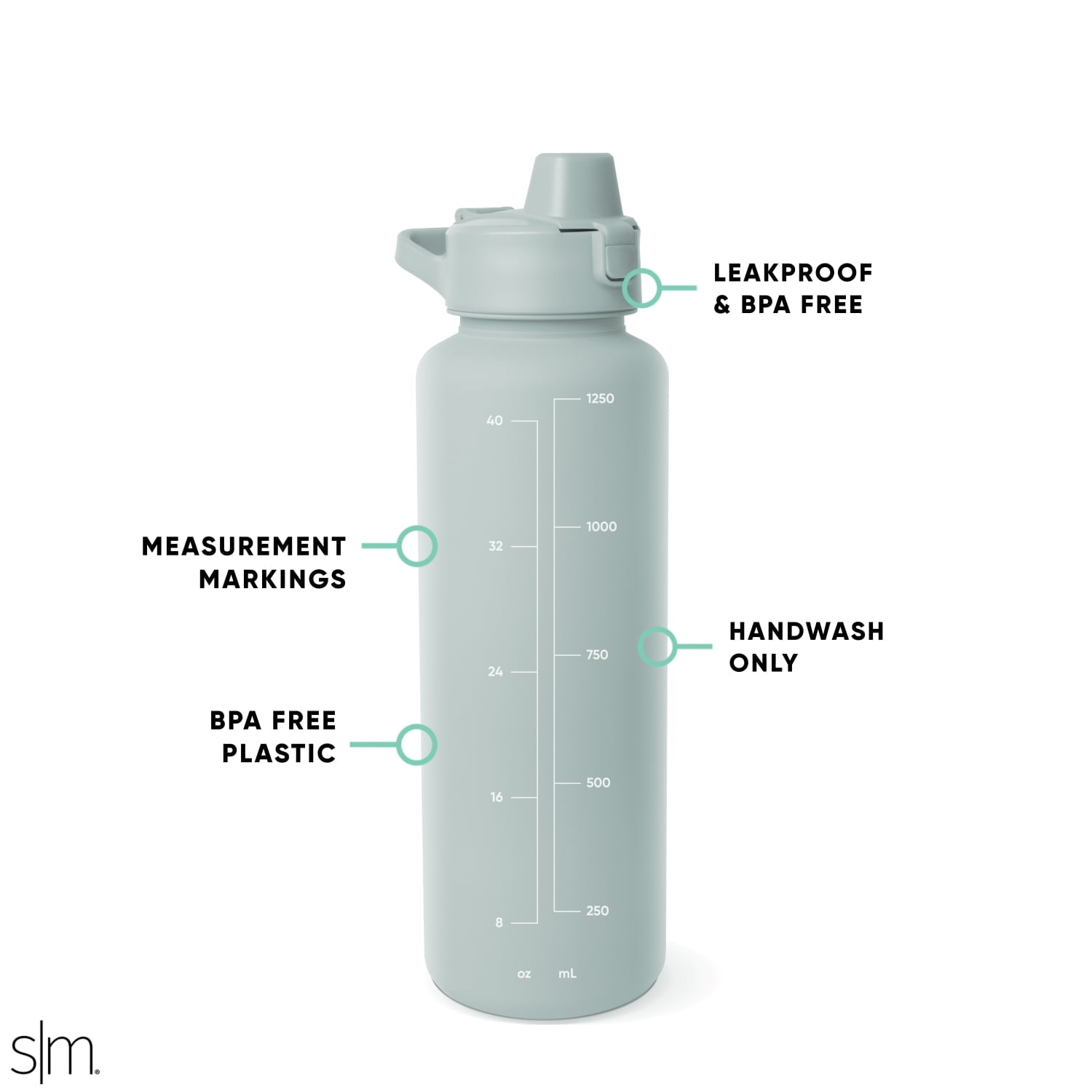 Simple Modern 48 fl oz Reusable Tritan Summit Water Bottle with Silicone Straw Lid|Seaglass Sage | X1AU