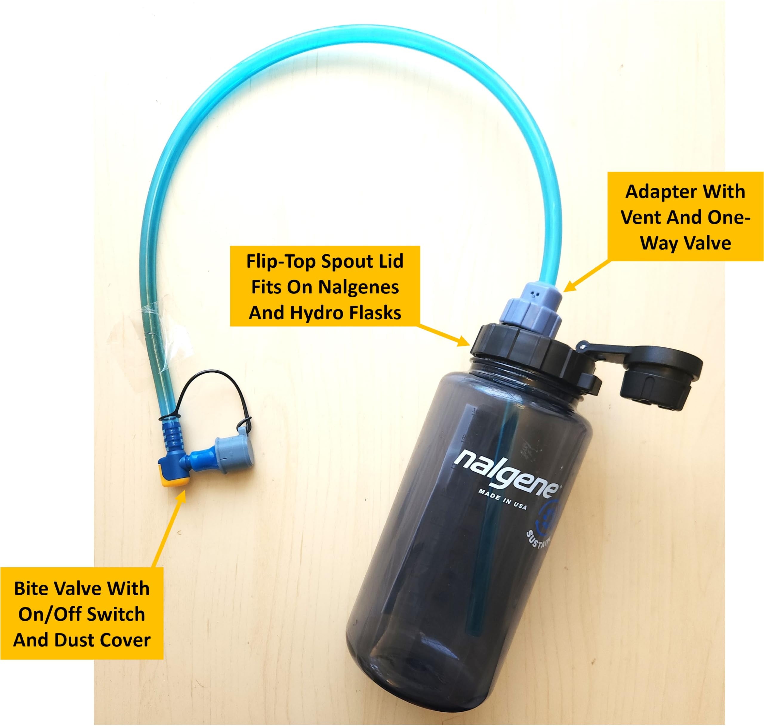 Universal Hydration Adapter for Nalgene Smartwater Bottles 28mm Wide Mouth, Flip Top Spout Lid with Loop, Hiking Running Cycling Accessory, Blue | G9XH