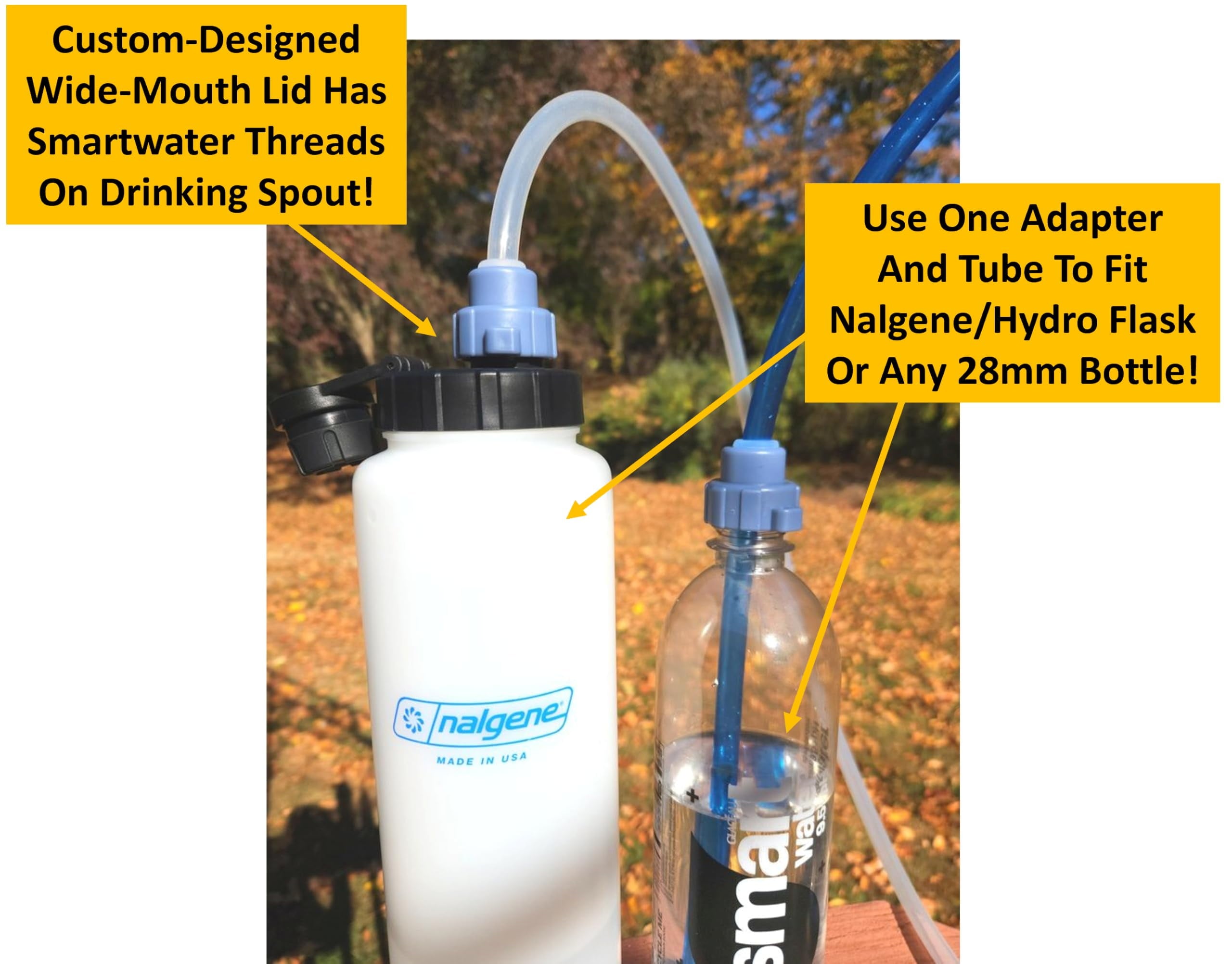 Universal Hydration Adapter for Nalgene Smartwater Bottles 28mm Wide Mouth, Flip Top Spout Lid with Loop, Hiking Running Cycling Accessory, Blue | G9XH