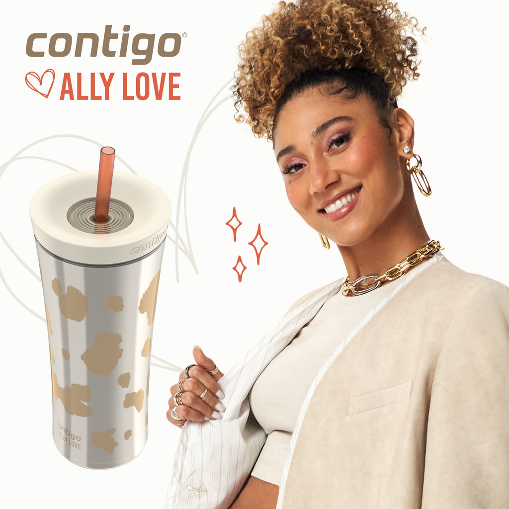 Contigo 20oz Shake &amp; Go Tumbler, Plastic with Straw, Oatmilk Cowhide Couture | HFWK