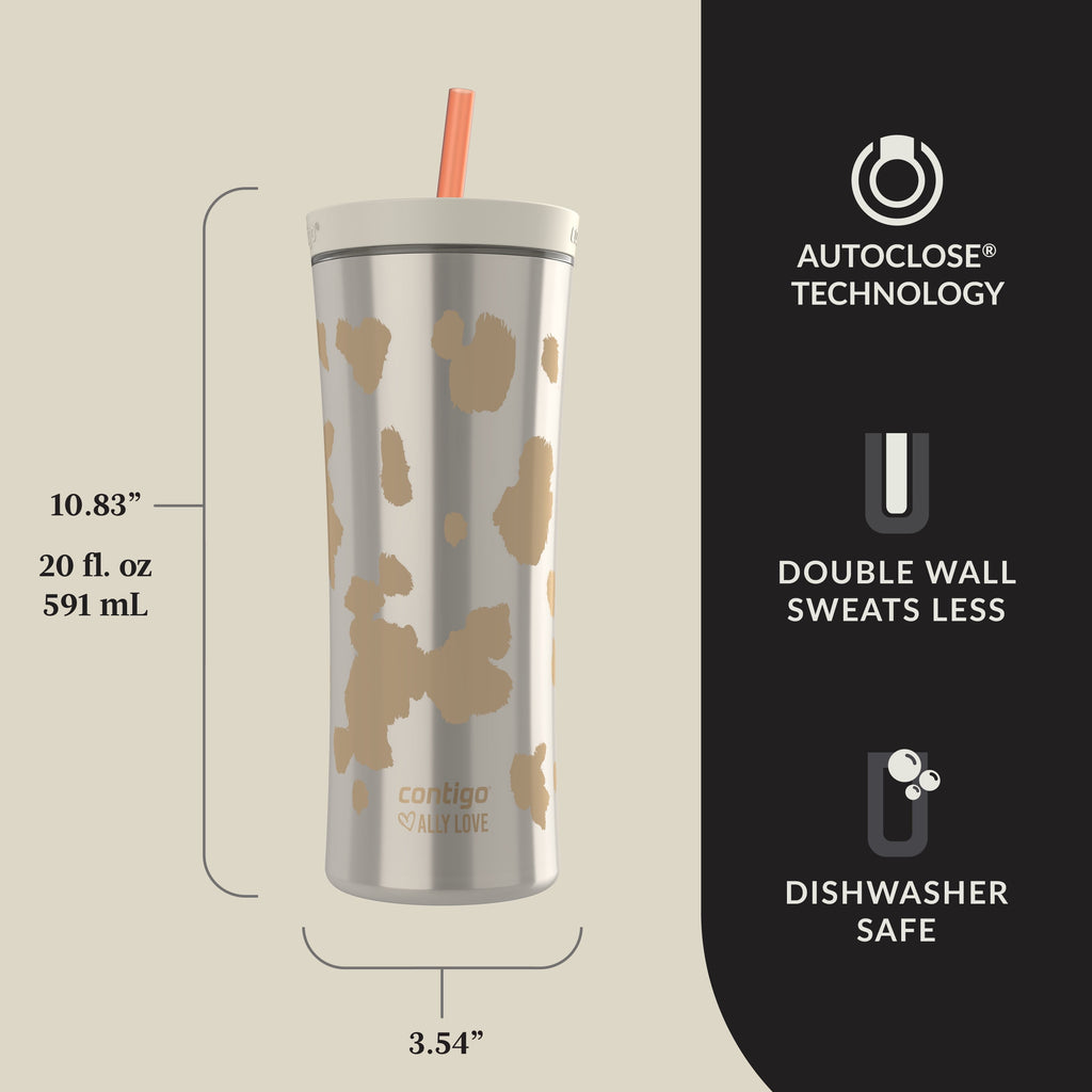 Contigo 20oz Shake &amp; Go Tumbler, Plastic with Straw, Oatmilk Cowhide Couture | HFWK