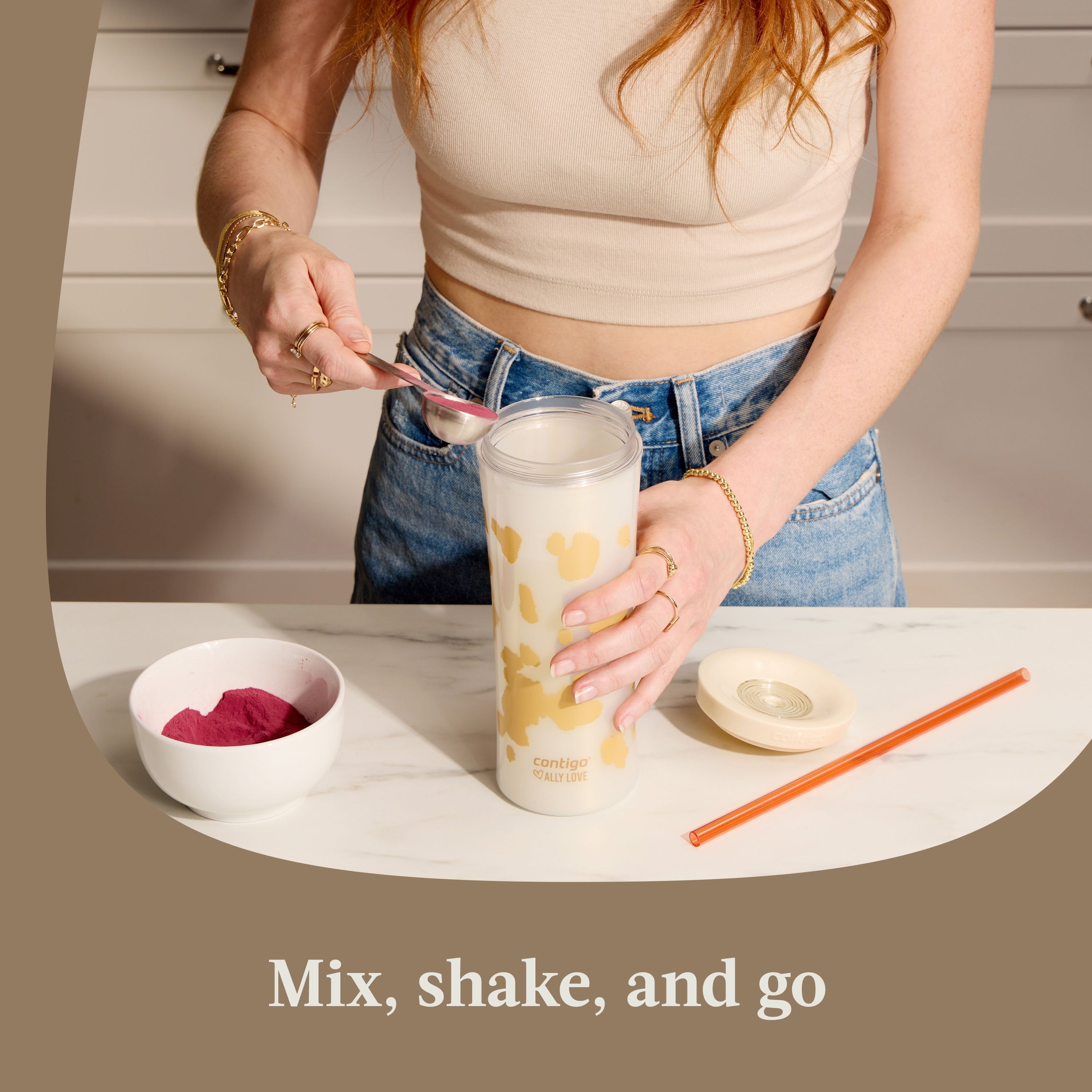 Contigo 20oz Shake &amp; Go Tumbler, Plastic with Straw, Oatmilk Cowhide Couture | HFWK