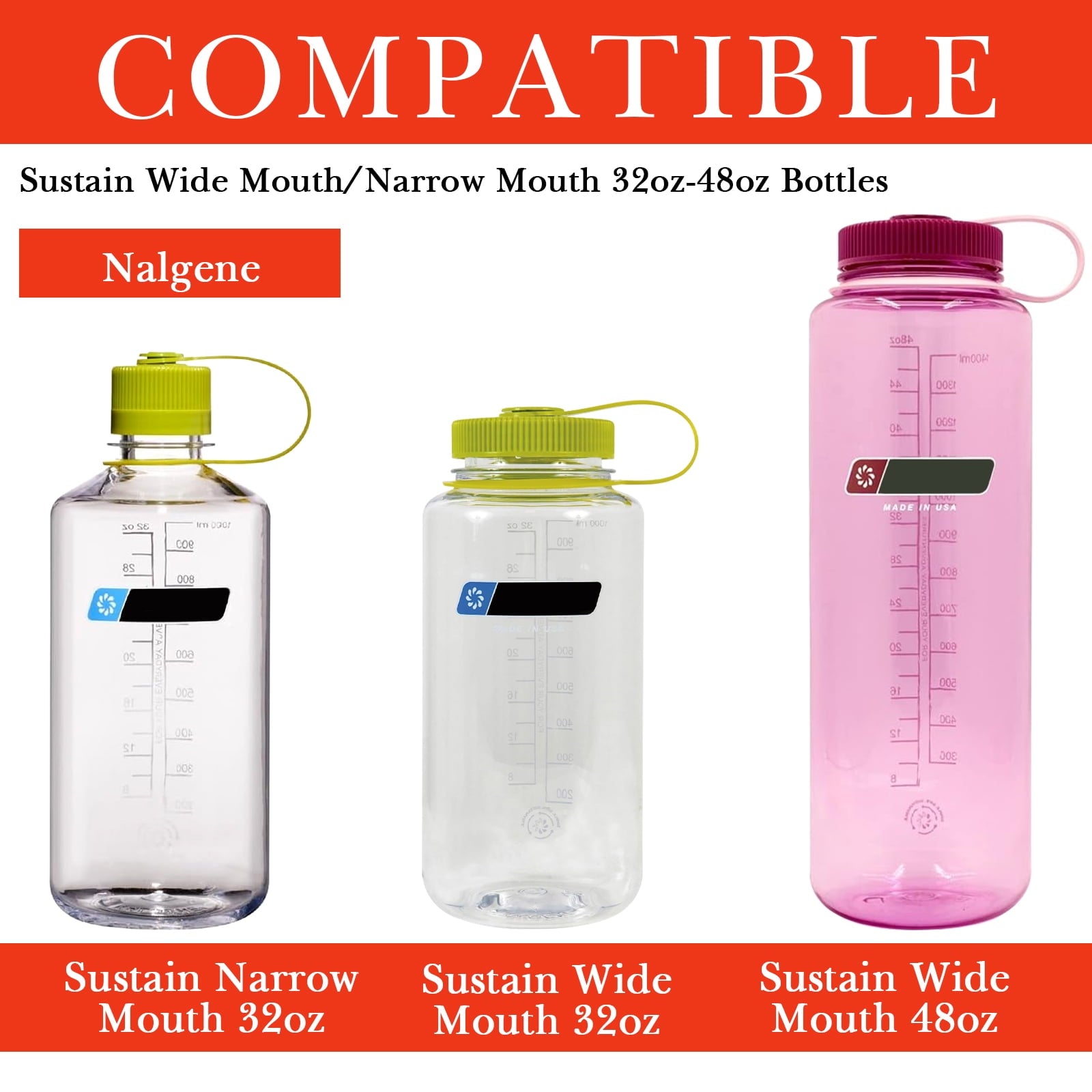 Linkidea 2 Pack Water Bottle Boot Compatible with Nalgene Sustain Wide Mouth 32oz/48oz, Narrow Mouth 32oz, Silicone Anti-Slip Bottle Bottom Bumper Protector (Red) | 1IM3