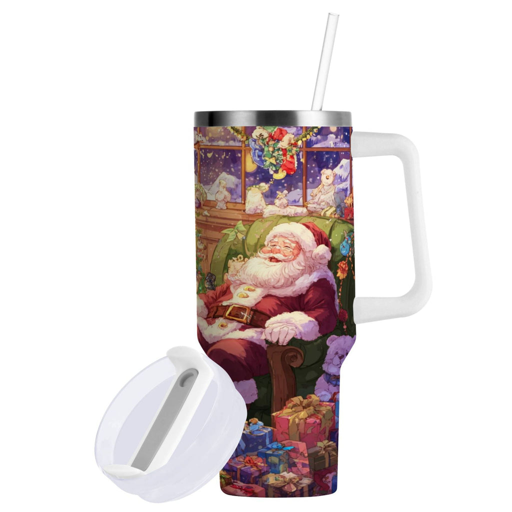 40 oz Insulated Stainless Steel Tumbler Double Wall Stainless Steel Tumbler with 2-Way Drinking Festive Christmas Scene | 1LIZ