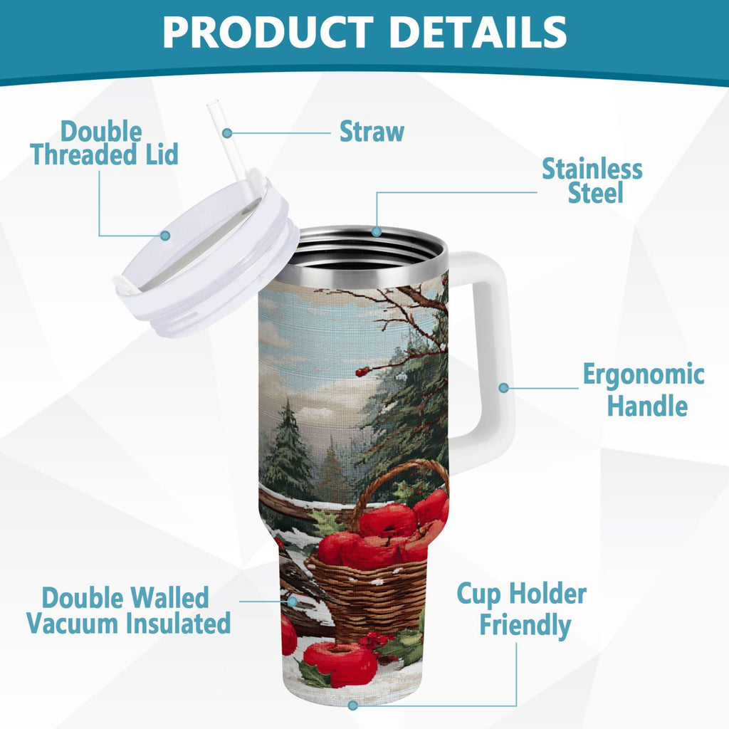 30 oz Insulated Stainless Steel Tumbler Double Wall Stainless Steel Tumbler with 2-Way Drinking Apples and Baskets | YUG8