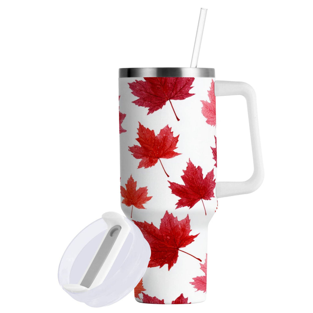 30 oz Insulated Stainless Steel Tumbler Double Wall Stainless Steel Tumbler with 2-Way Drinking Vibrant Red Maple Leaves | 3N8W