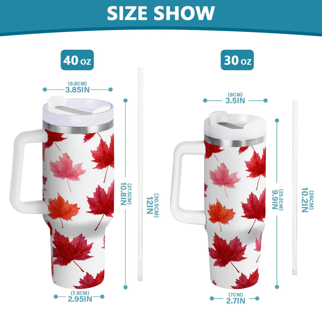 30 oz Insulated Stainless Steel Tumbler Double Wall Stainless Steel Tumbler with 2-Way Drinking Vibrant Red Maple Leaves | 3N8W
