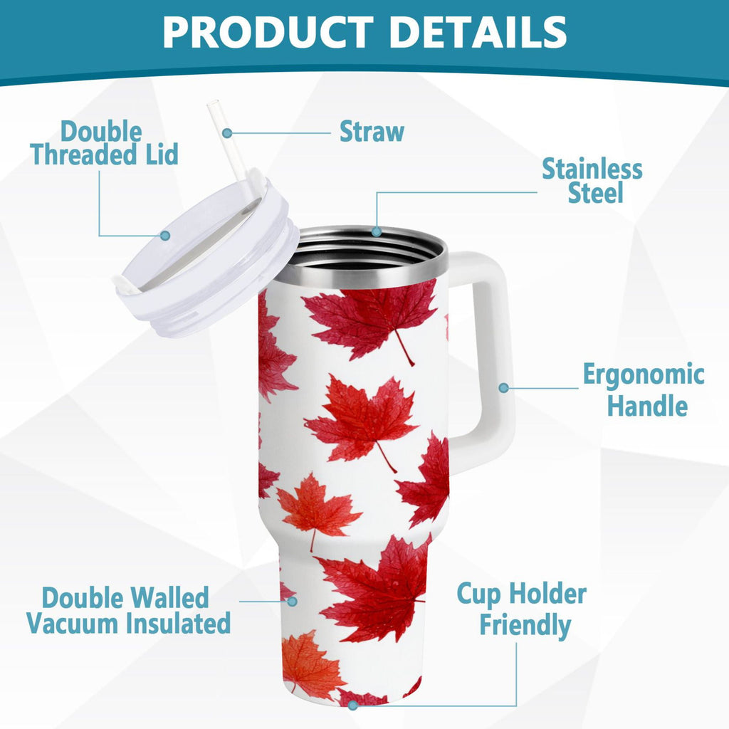 30 oz Insulated Stainless Steel Tumbler Double Wall Stainless Steel Tumbler with 2-Way Drinking Vibrant Red Maple Leaves | 3N8W