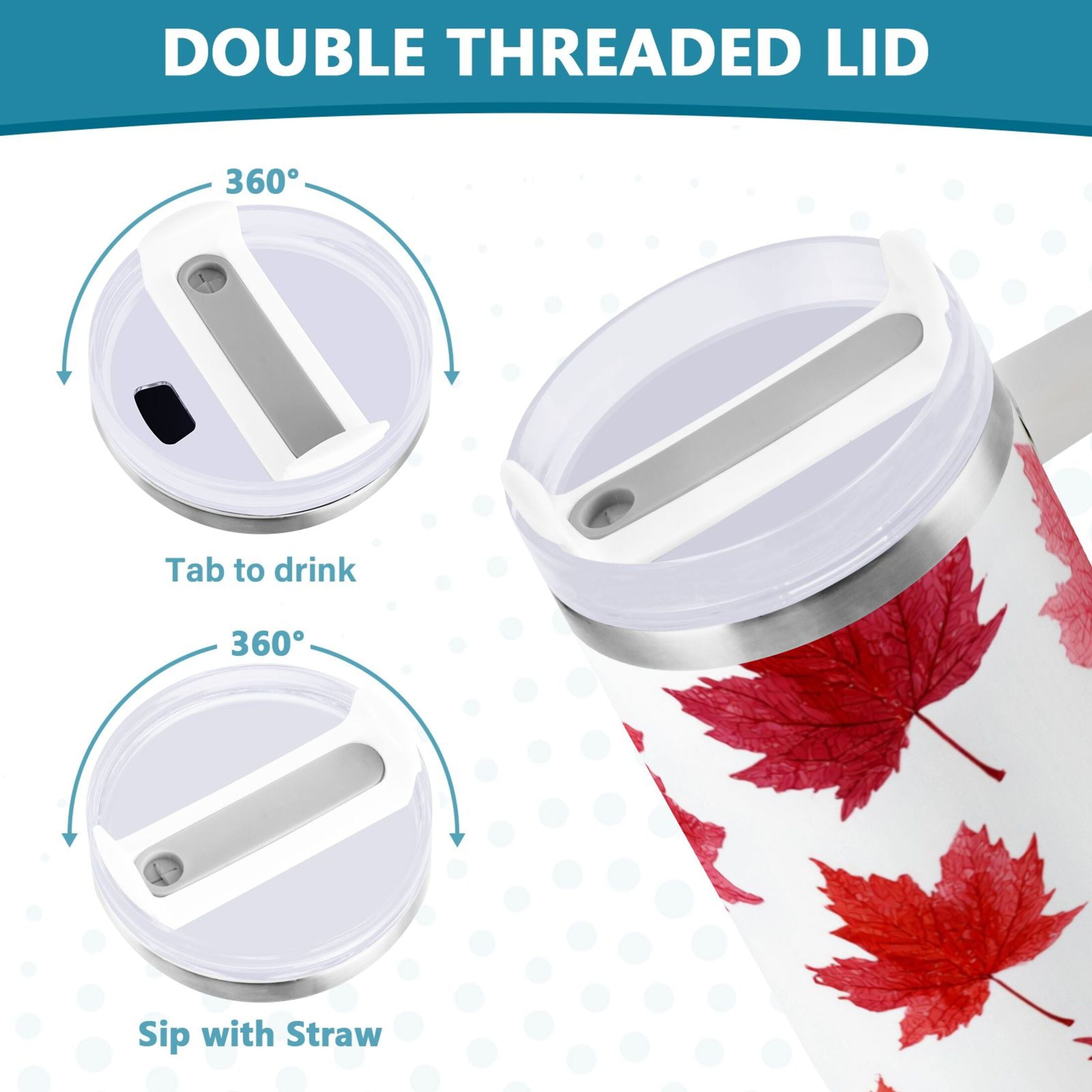 30 oz Insulated Stainless Steel Tumbler Double Wall Stainless Steel Tumbler with 2-Way Drinking Vibrant Red Maple Leaves | 3N8W
