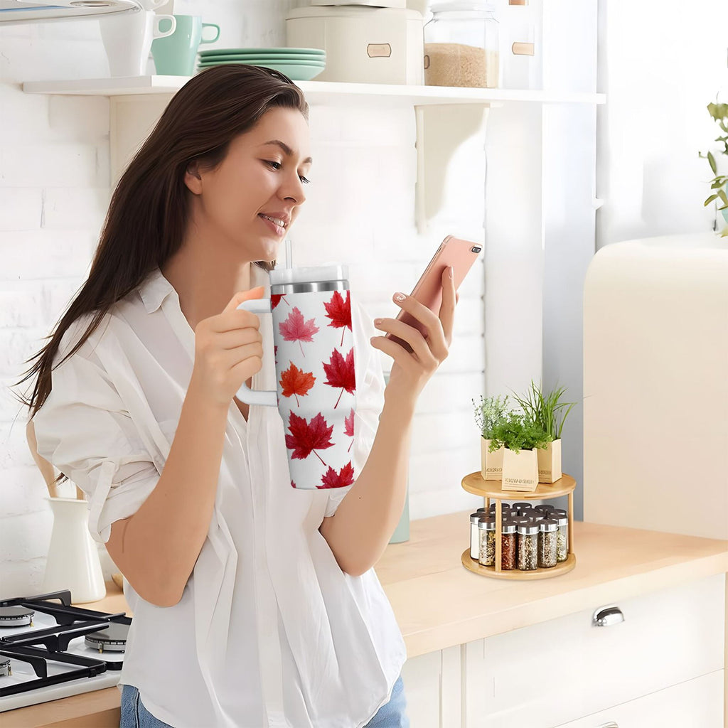 30 oz Insulated Stainless Steel Tumbler Double Wall Stainless Steel Tumbler with 2-Way Drinking Vibrant Red Maple Leaves | 3N8W
