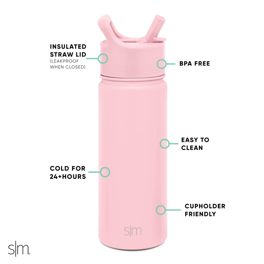 Simple Modern Kids Water Bottle with Straw Lid Vacuum Insulated Stainless Steel Metal Thermos Bottles | Reusable Leak Proof BPA-Free Flask for School | Summit Collection | 18oz, Blush -Blush | UNHG