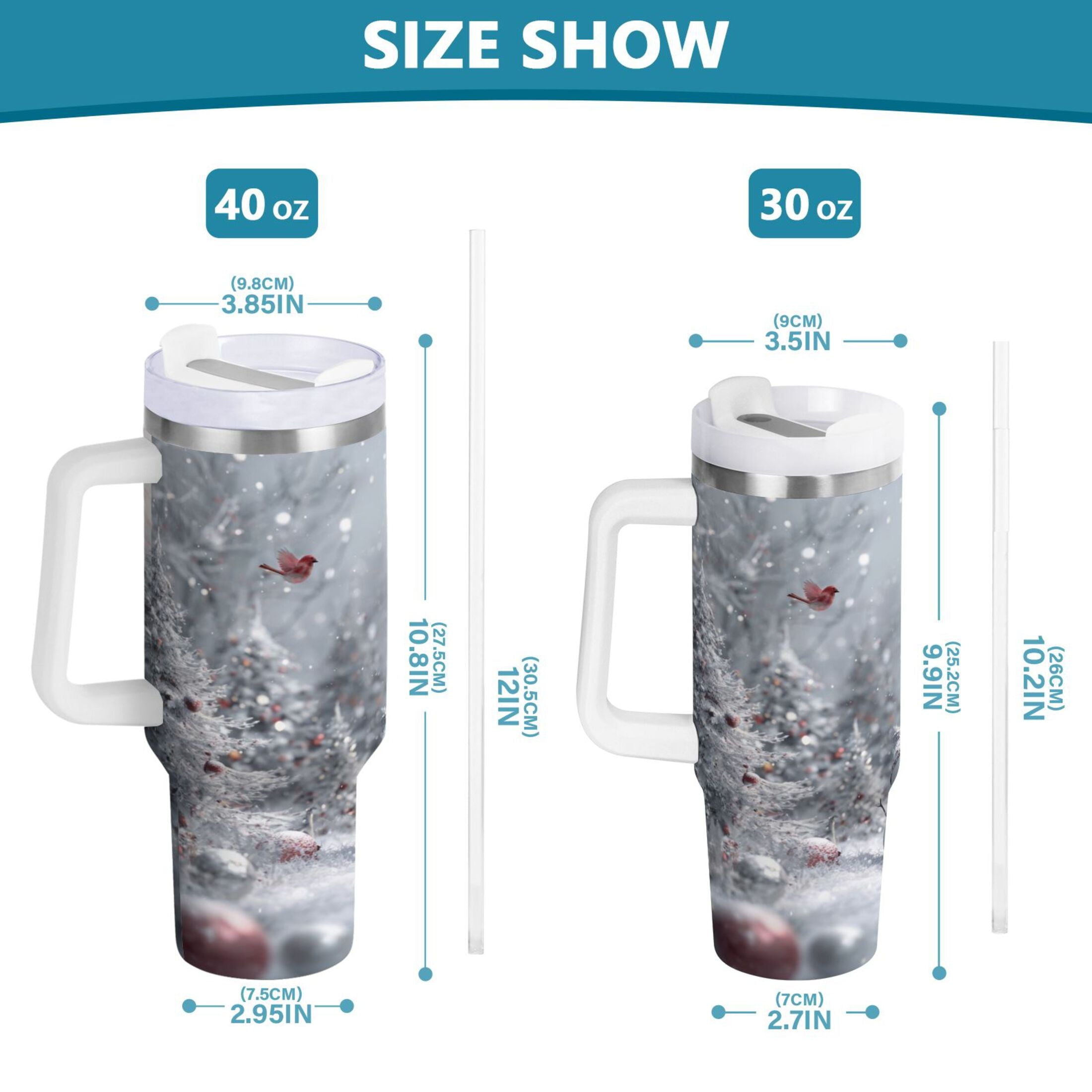 30 oz Insulated Stainless Steel Tumbler Double Wall Stainless Steel Tumbler with 2-Way Drinking Snowy Winter Landscape | TQHW